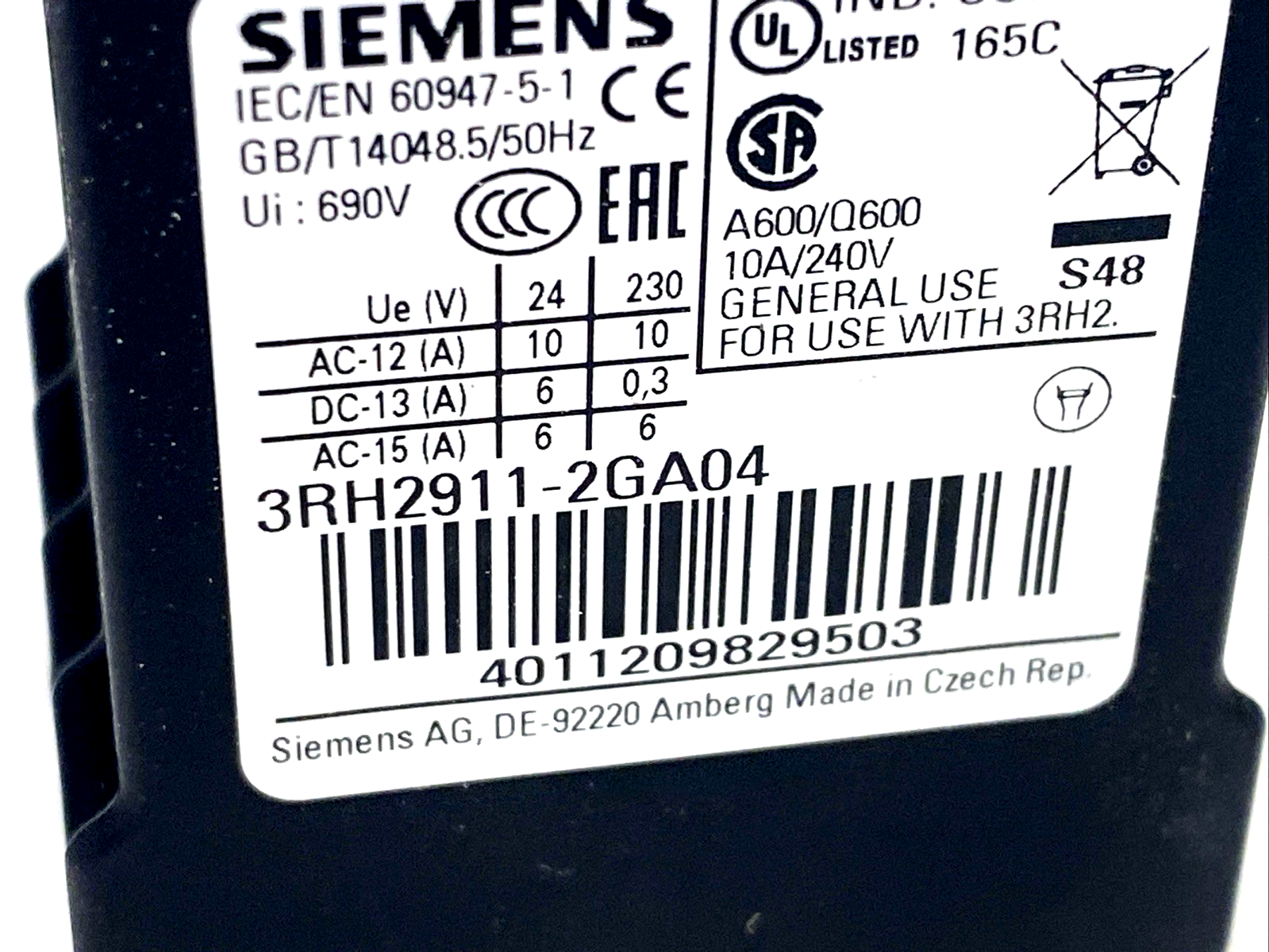 Siemens 3RH2911-2GA04 Auxiliary Switch Block - Maverick Industrial Sales