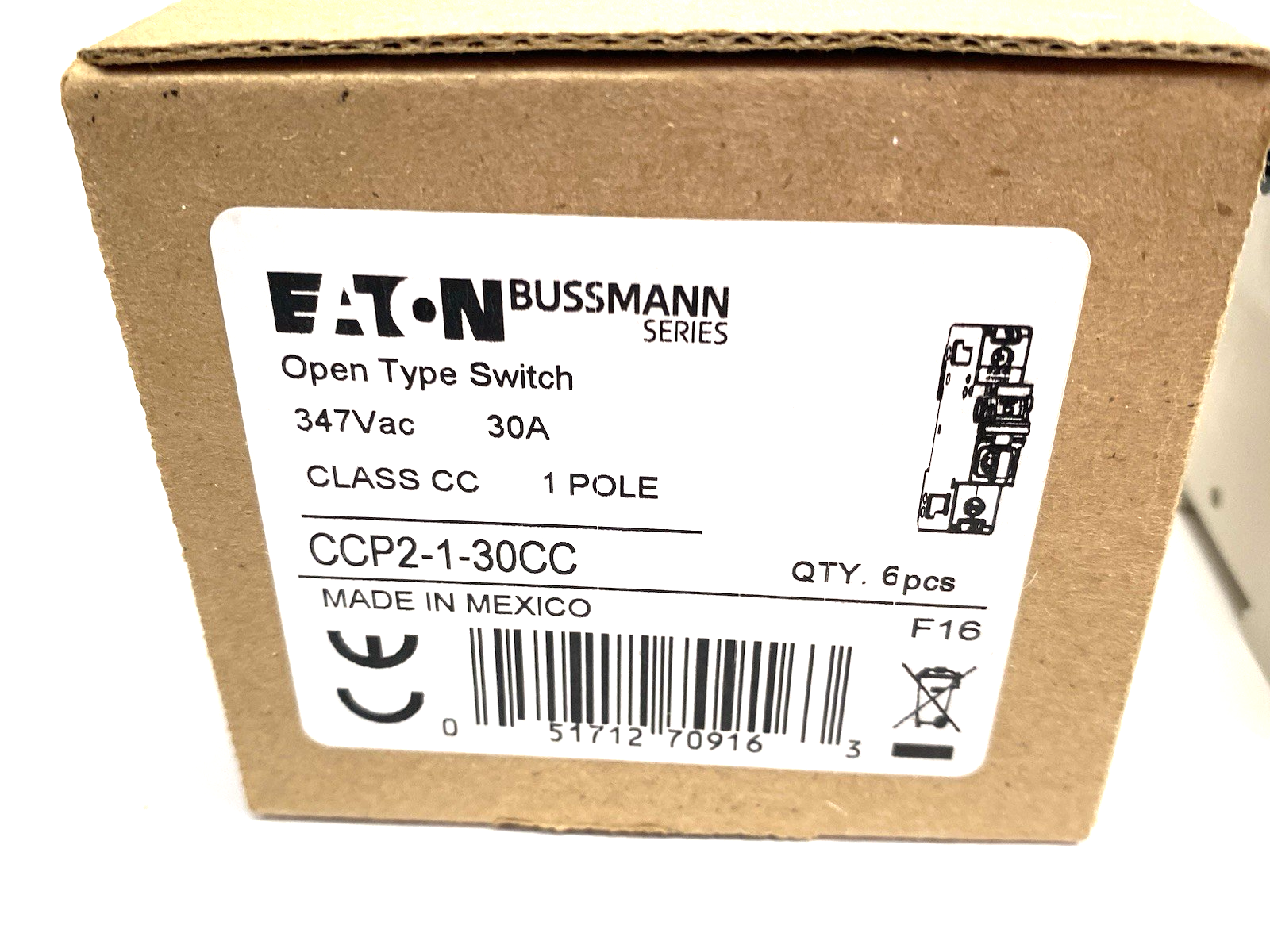 CCP2-1-30CC | Eaton Bussmann Fusible Disconnect Open Type 30A 1-Pole BOX OF 6 - New Other - Maverick Industrial Sales