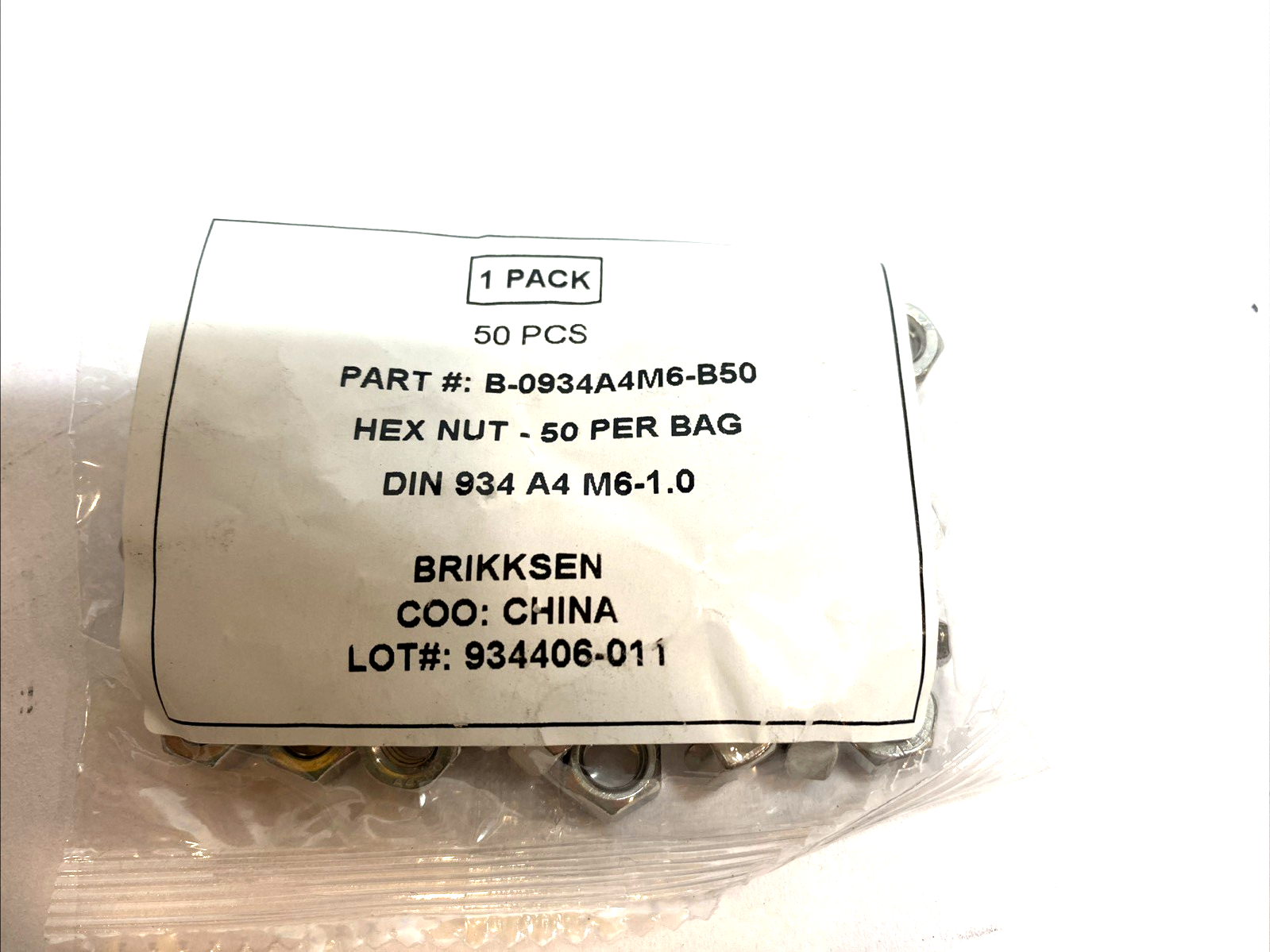 Hex Nut B-0934AM6-B50 Stainless Steel M6 x 1 mm - Maverick Industrial Sales