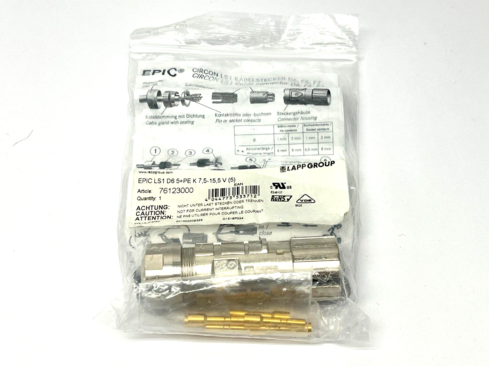 Lapp 76123000 Epic Power LS1 Style D6 Standard Connector 6 Position Female - Maverick Industrial Sales