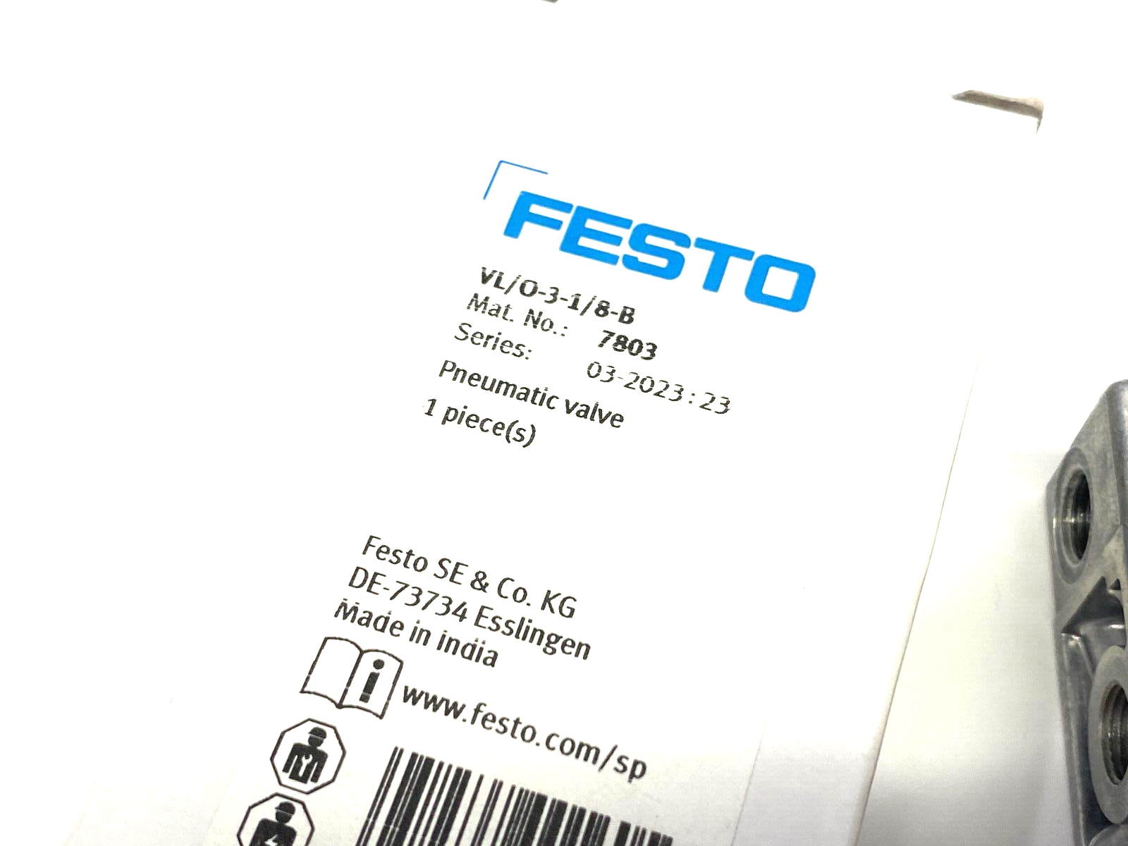 Festo VL/O-3-1/8-B Pneumatic Valve 3/2-Way Monostable 1/8" Ports 7803 - Maverick Industrial Sales
