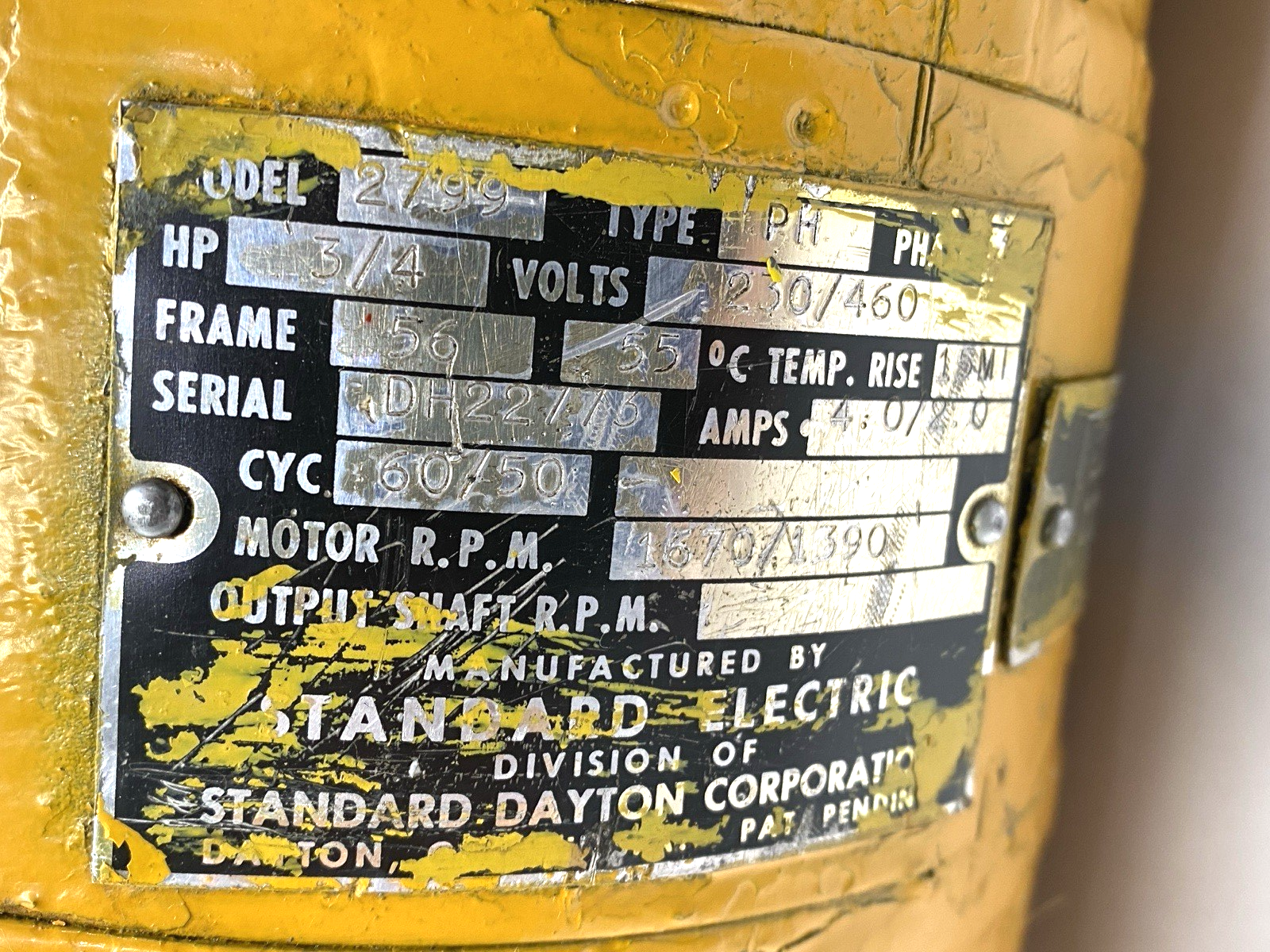 2799-PH Motor 3/4 HP 230/460V 1670/1390RPM w/ Stearns 105602101001 Brake Rev. B - For parts or not working - Maverick Industrial Sales