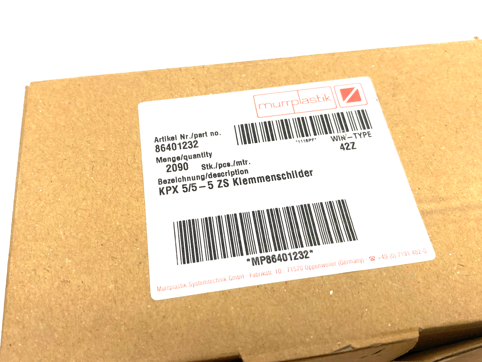 86401232 | Murrplastik Terminal Block Label White KPX 5/5-5 ZS BOX OF 4180 - New – Open box - Maverick Industrial Sales