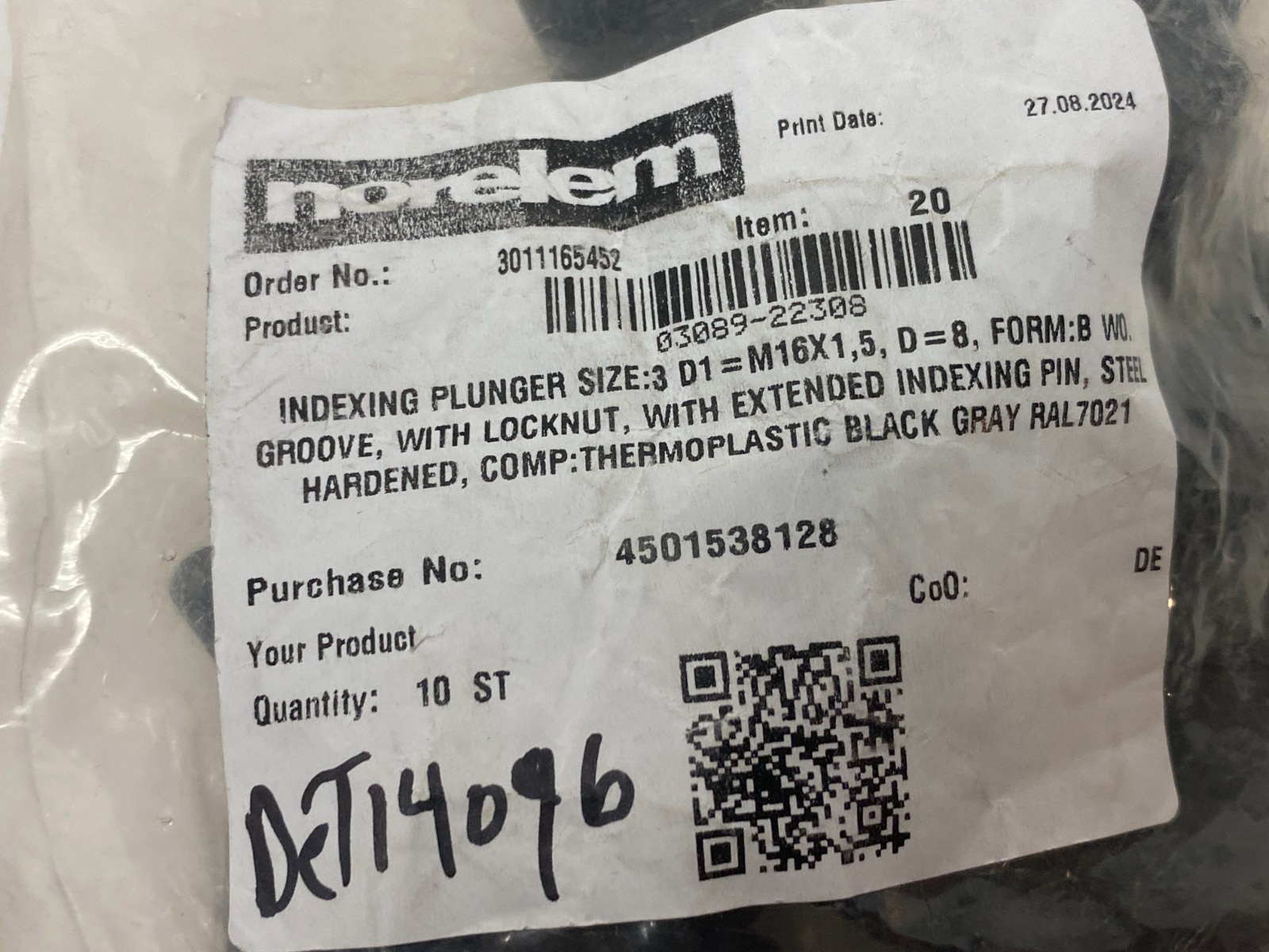 03089-22308 | Norelem Kipp Indexing Plunger M16x1,5 Form B Black PKG OF 10 - New - Maverick Industrial Sales