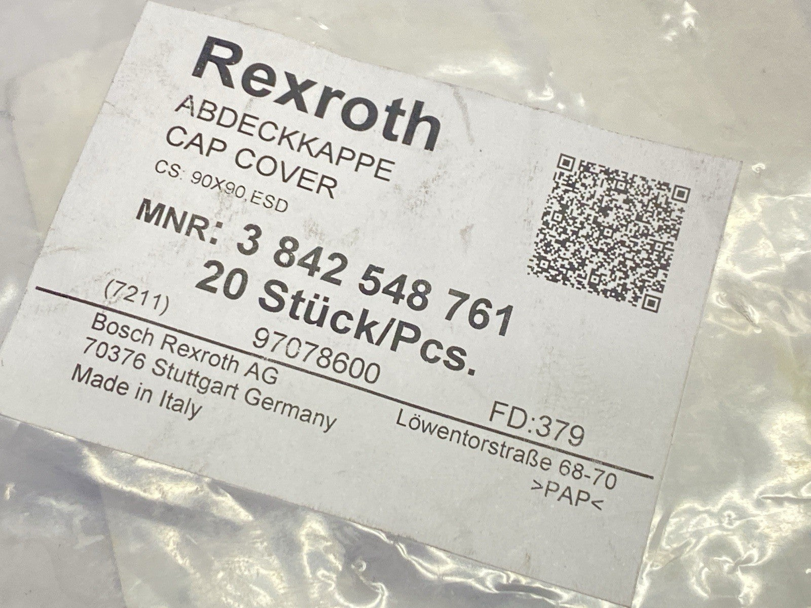 Bosch Rexroth 3842548761 Cap Cover 90x90 PKG OF 20 - Maverick Industrial Sales