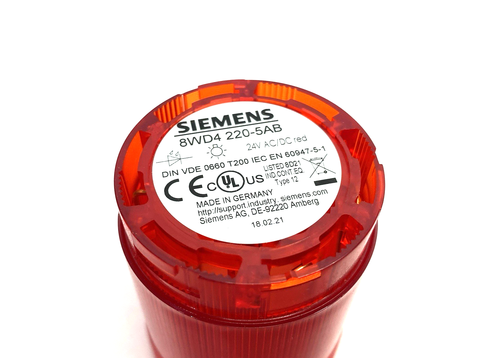 8WD4 220-5AB | Siemens Continuous 50mm Stacklight Element Red - Used - Maverick Industrial Sales