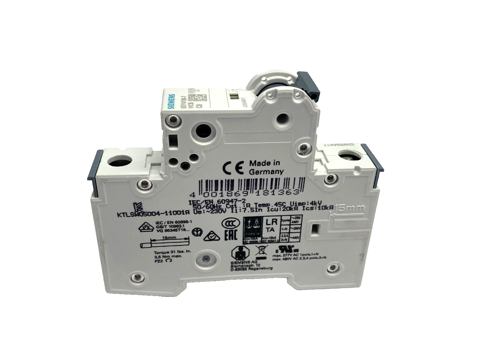 Siemens 5SY4108-7 Miniature Circuit Breaker 230/400V 10kA, 1-Pole, C-Trip, 8A - Maverick Industrial Sales