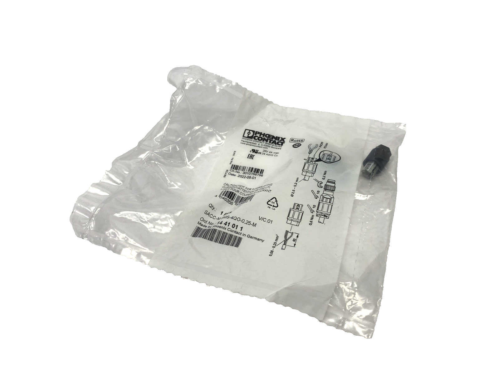 Phoenix Contact SACC-M 8MS-4QO-0,25-M Connector M8 4-Pin Male 1441011 - Maverick Industrial Sales
