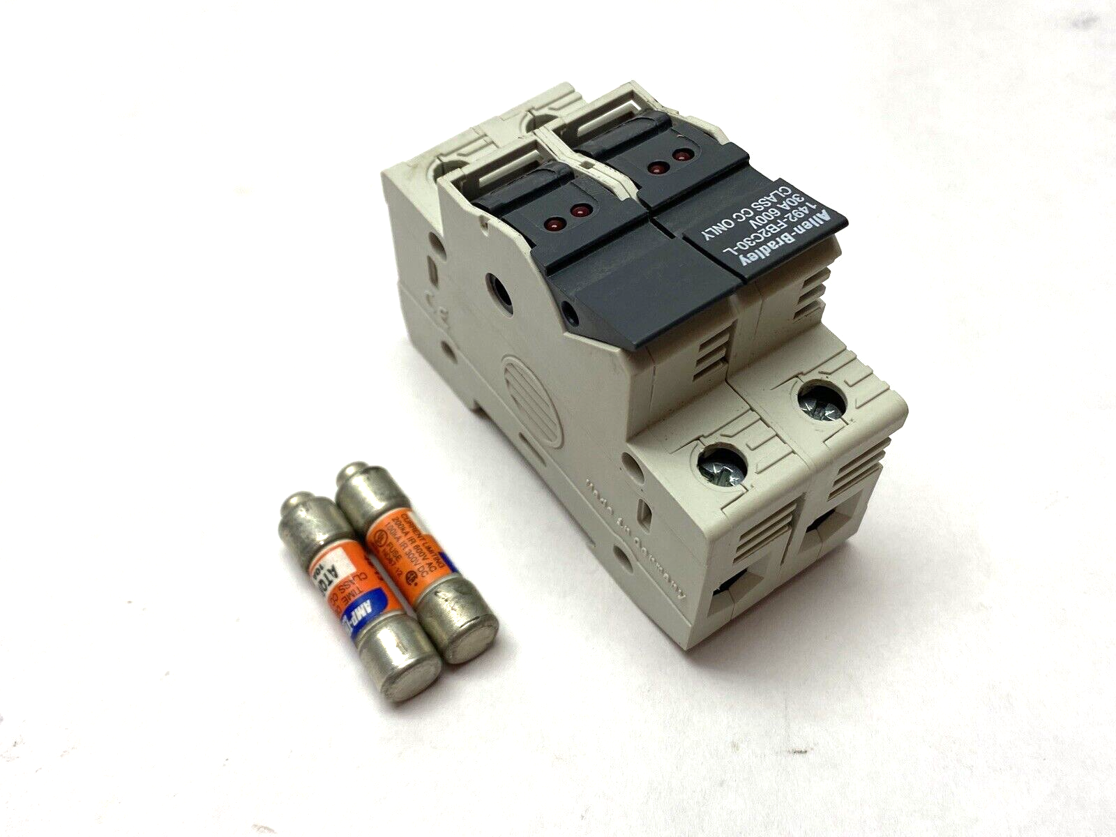 Allen Bradley 1492-FB2C30-L Fuse Holder 2-Pole 30A 600V w/ 2x Amp-Trap ATQR10 - Maverick Industrial Sales