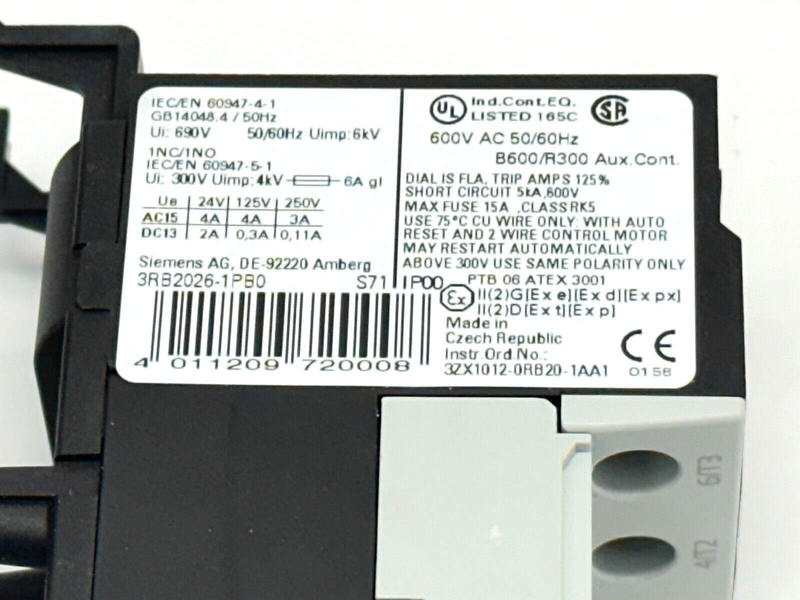 Siemens 3RB2026-1PB0 Overload Relay Class 10 1-4A 600VAC - Maverick Industrial Sales