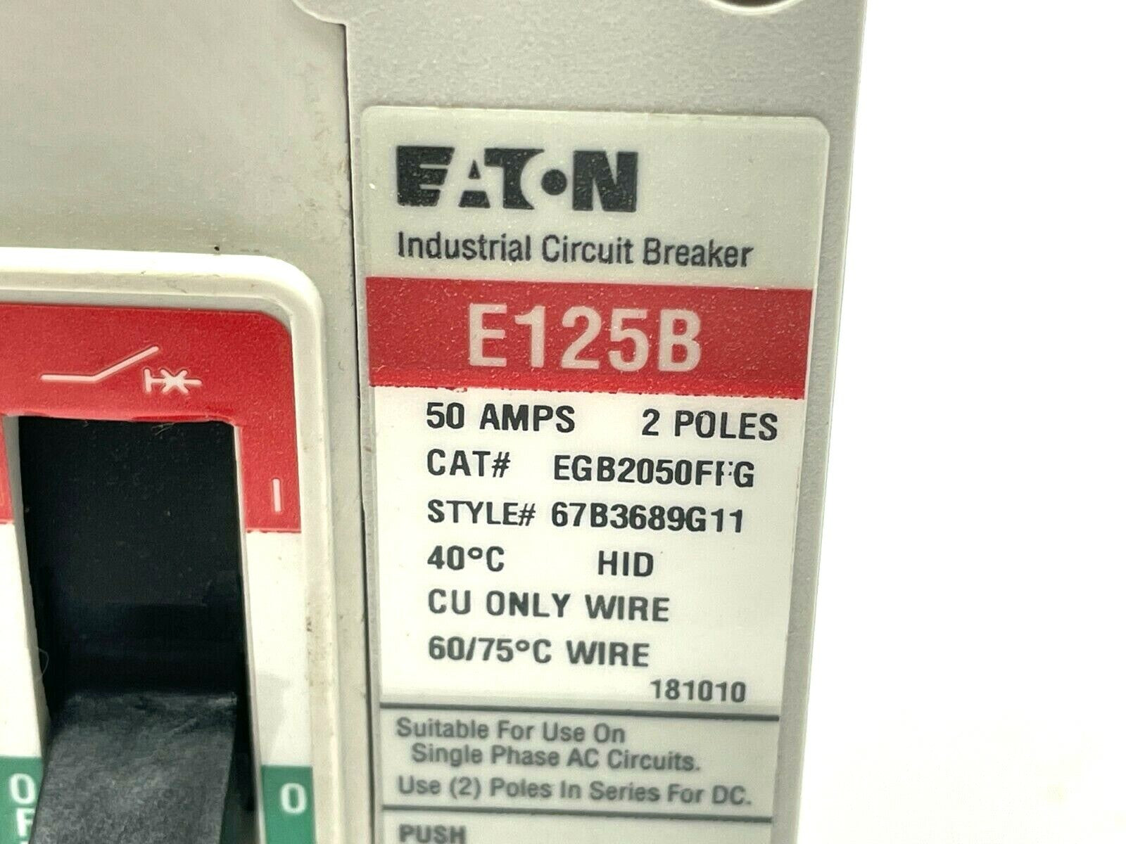 Eaton EGB2050FFG Molded Case Circuit Breaker 50A 2-Pole Style 67B3689G11 - Maverick Industrial Sales