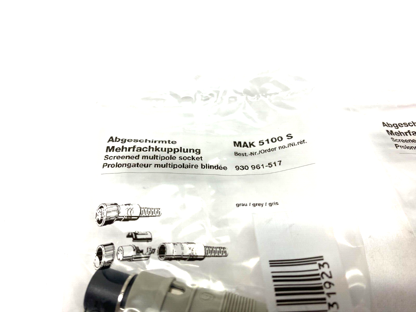 Hirschmann 930961517 Screened Multi-Pole Cable Socket MAK 5100 S GRAU LOT OF 2 - Maverick Industrial Sales
