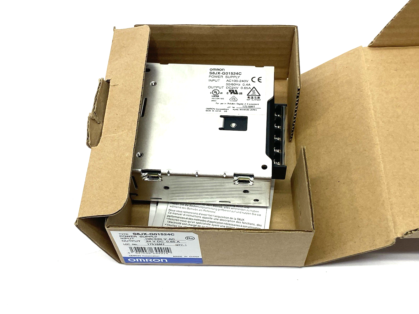 S8JX-G01524C | Omron Covered Power Supply Input 100 to 240 VAC, Output 24V 0.65A - New – Open box - Maverick Industrial Sales