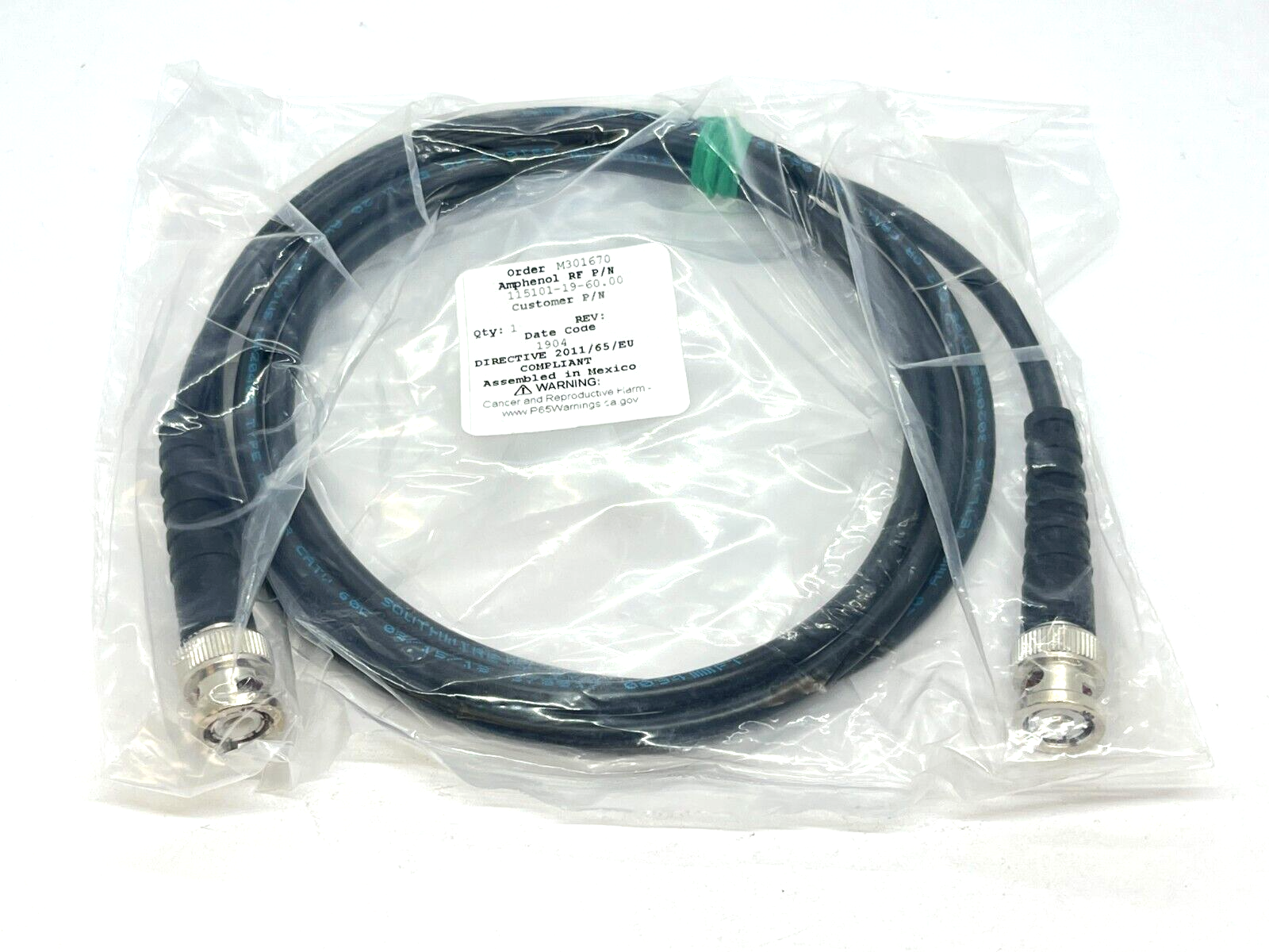 Amphenol RF 115101-19-60.00 Coaxial Cable Assembly BNC to BNC RG-58 1.5m - Maverick Industrial Sales