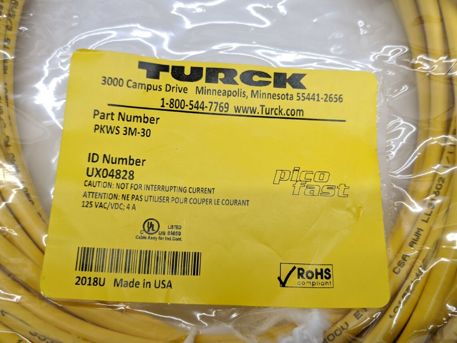 Turck PKWS 3M-30 Picofast Single Ended Cordset 3 Pin Female UX04828 - Maverick Industrial Sales