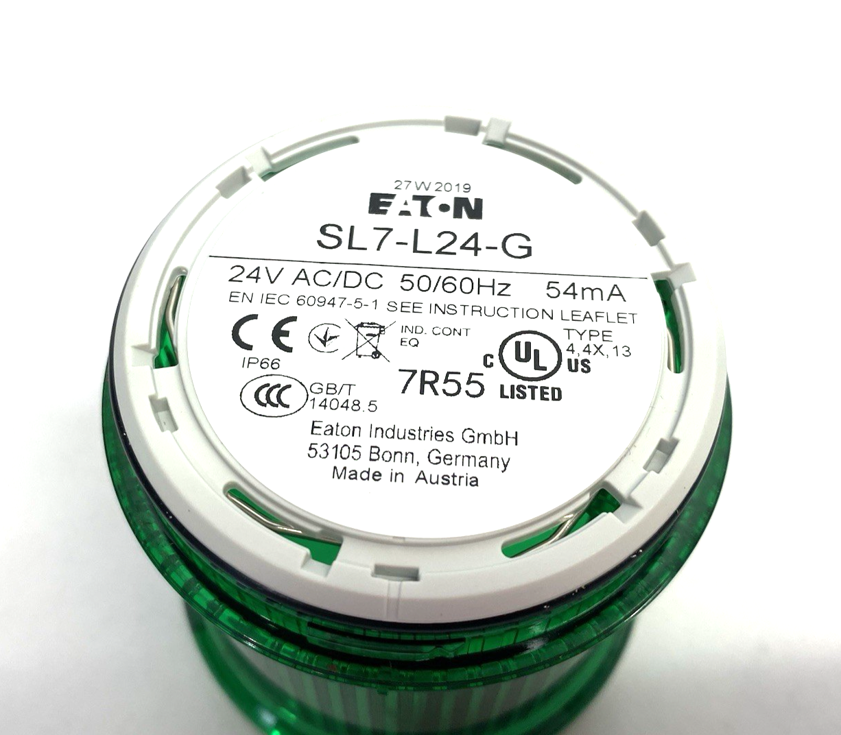 SL7-L24-G | Eaton Stacklight Module 70mm, Continuous LED, Green, 24VAC/DC - Used - Maverick Industrial Sales