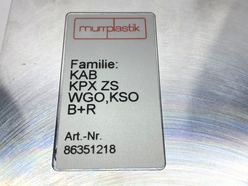 Murrplastik 86351218 Aluminum Labeling Base Plate KAB KPX ZS WGO, KSO B+R - Maverick Industrial Sales