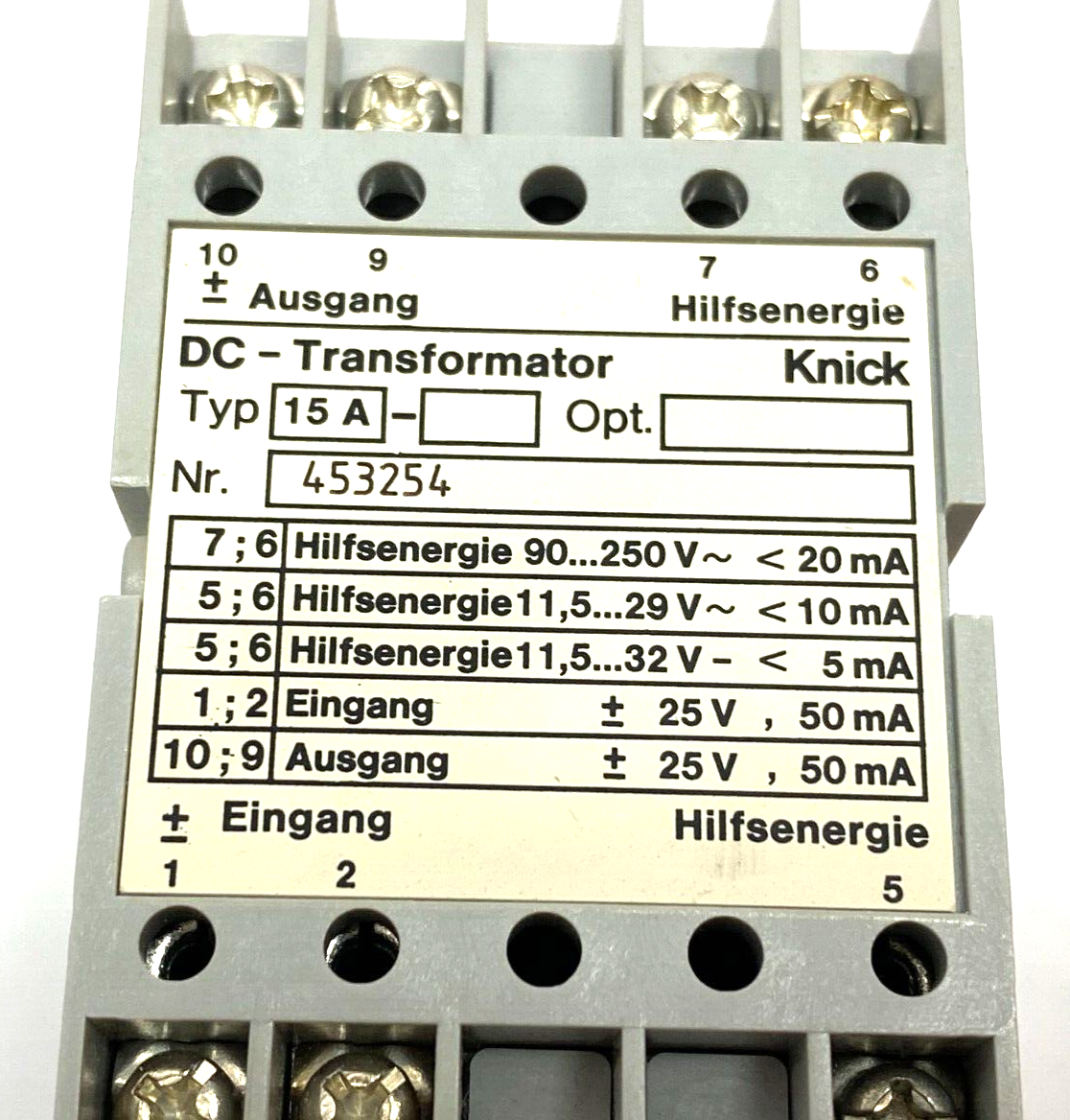 E. Dold & Sohne 453254 DC Transformator Knick Relay Typ 15A - Maverick Industrial Sales