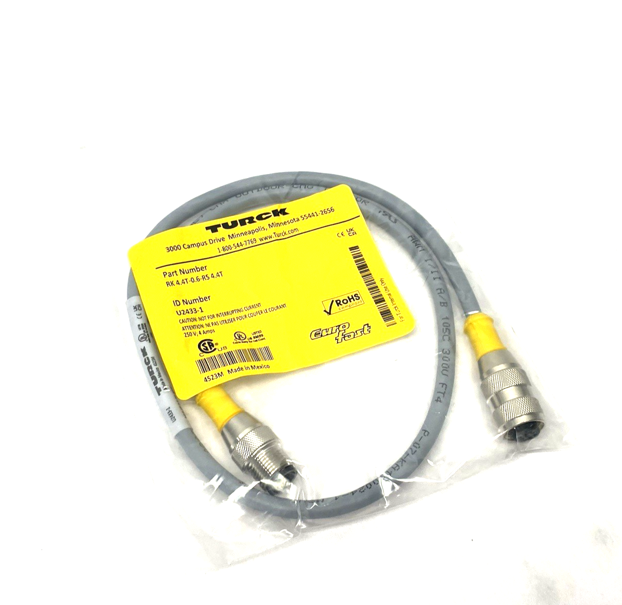 RK 4.4T-0.6-RS 4.4T | Turck Eurofast Sensor/Actuator Extension Cable 0.6m U2433-1 - New - Maverick Industrial Sales