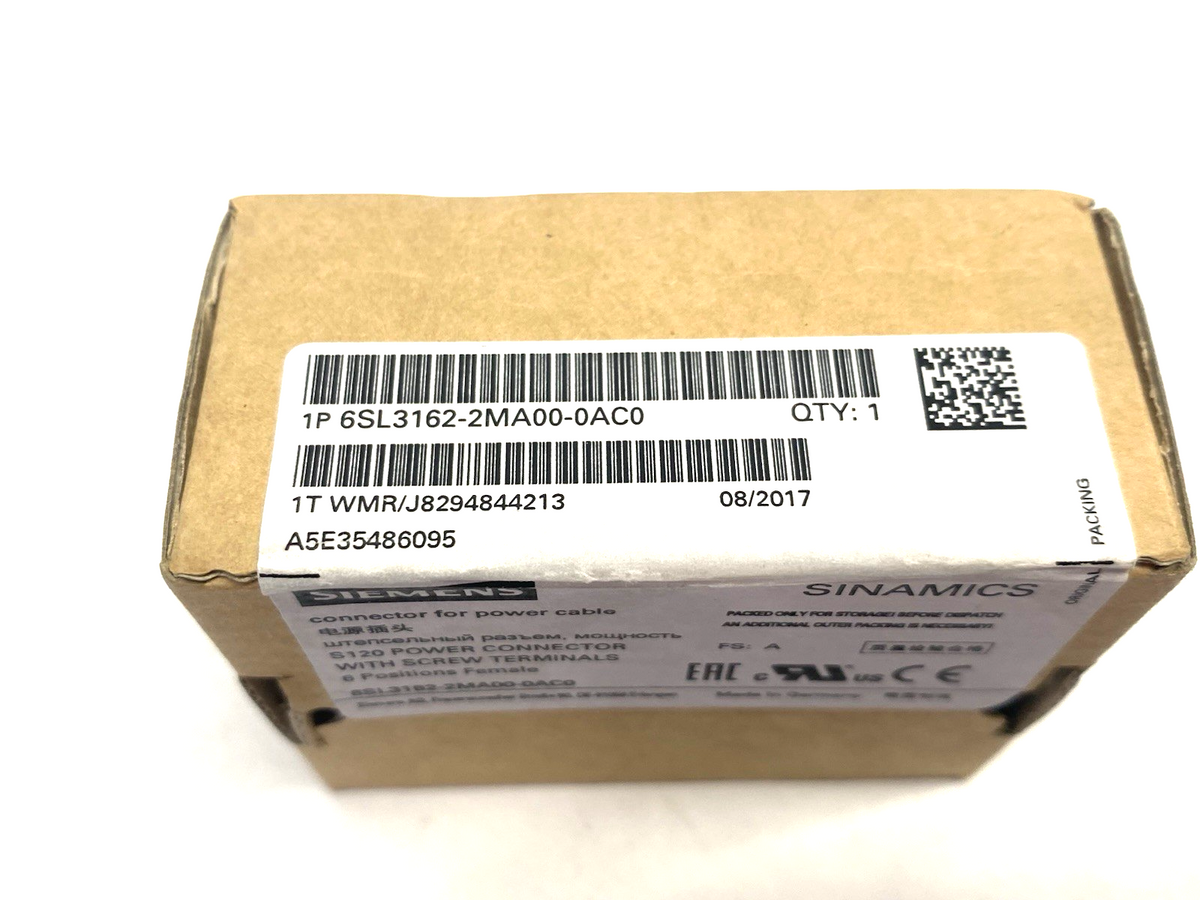 Siemens 6SL3162-2MA00-0AC0 SINAMICS S120 Power Connector for Cable C-/D-TYPE - Maverick Industrial Sales
