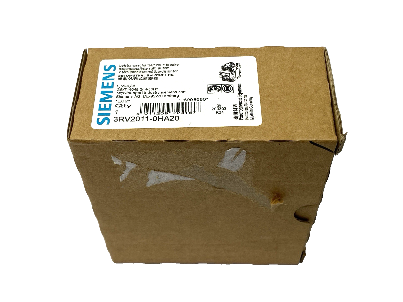 Siemens 3RV2011-0HA20 SIRIUS Motor Protector Circuit Breaker 690V 0,55-0,8A - Maverick Industrial Sales