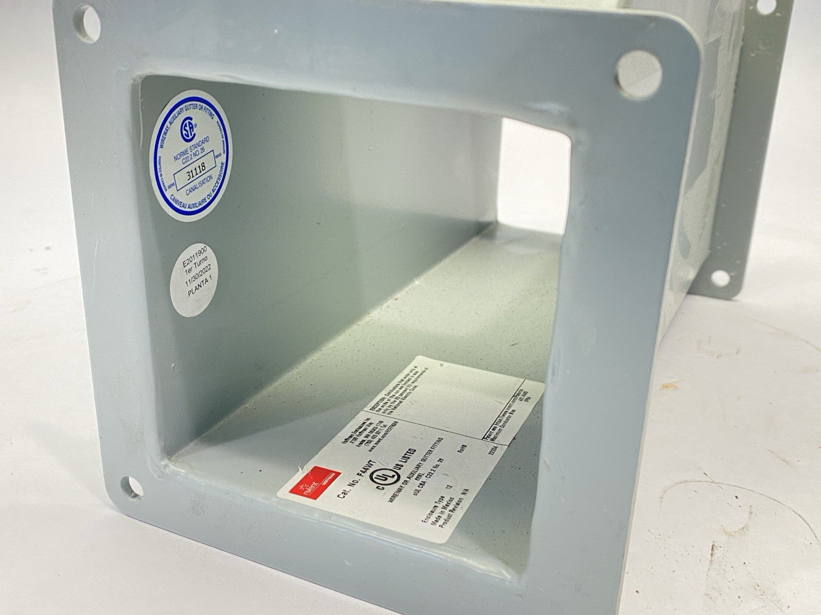 F44WT | Hoffman Wireway Tee Feed-Through 4" x 4" Gray Steel - Used - Maverick Industrial Sales