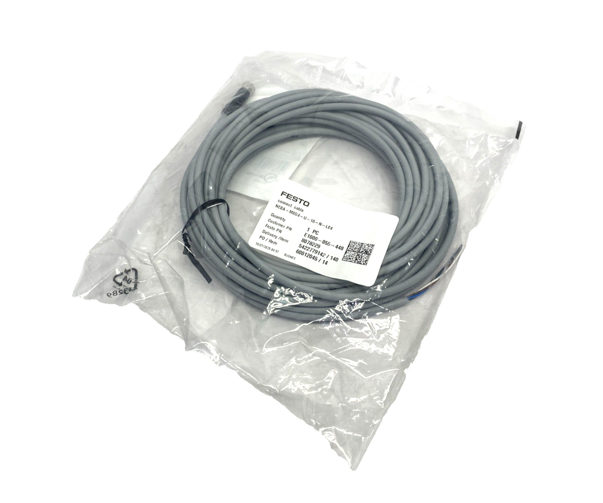 NEBA-M8G4-U-10-N-LE4 | Festo Connecting Cable M8 Female 4-Pin 10m 8078229 - New - Maverick Industrial Sales