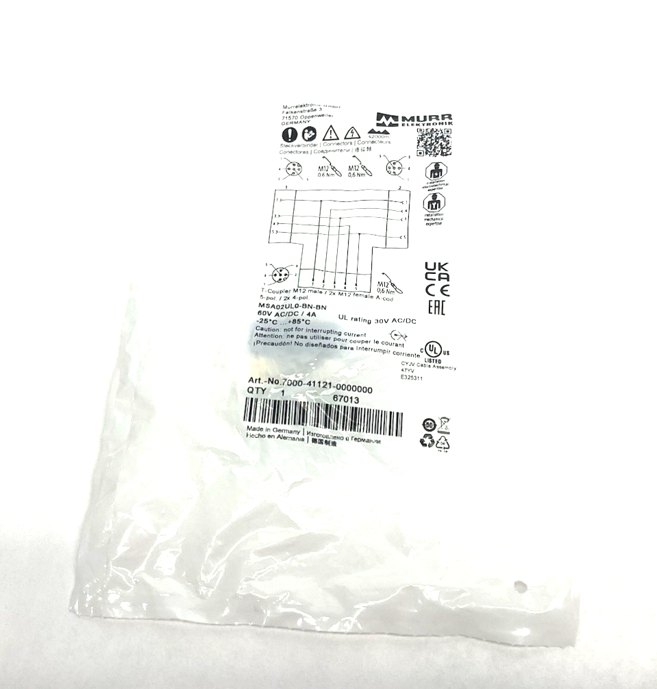 7000-41121-0000000 | Murrelektronik T-Coupler M12 male / 2x M12 female A-cod. - New - Maverick Industrial Sales
