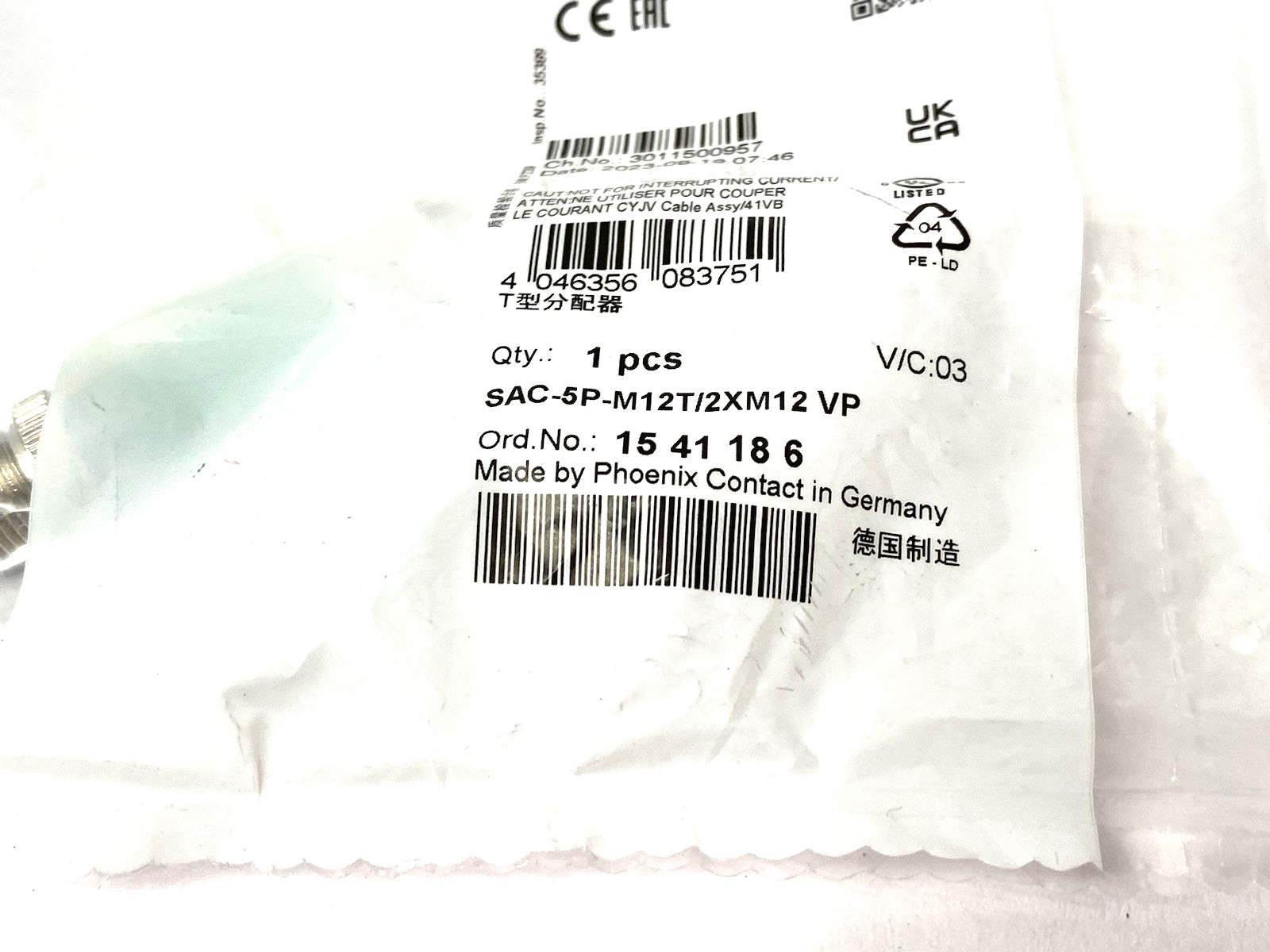 Phoenix Contact SAC-5P-M12T/2XM12 VP T-Distributor 5-Position A-Coded 1541186 - Maverick Industrial Sales