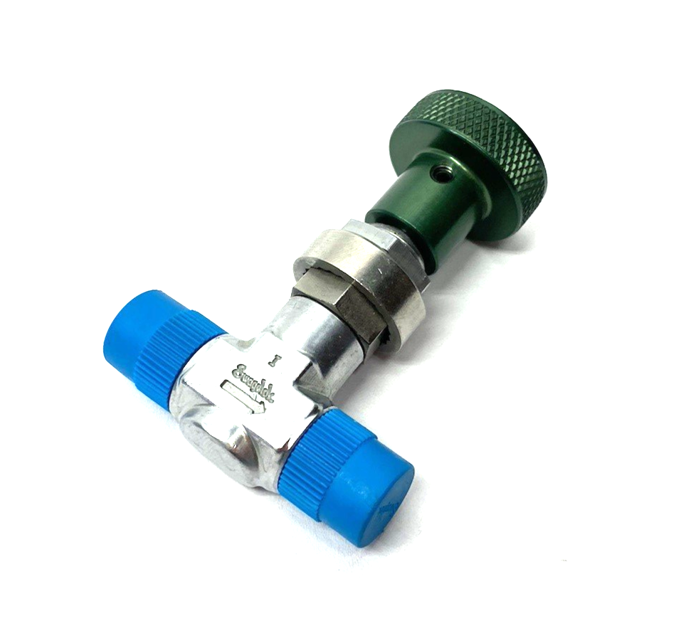 B-4L2 | Swagelok Chrome-Plated Brass Metering Valve, Green Knob, Knurled - New – Open box - Maverick Industrial Sales