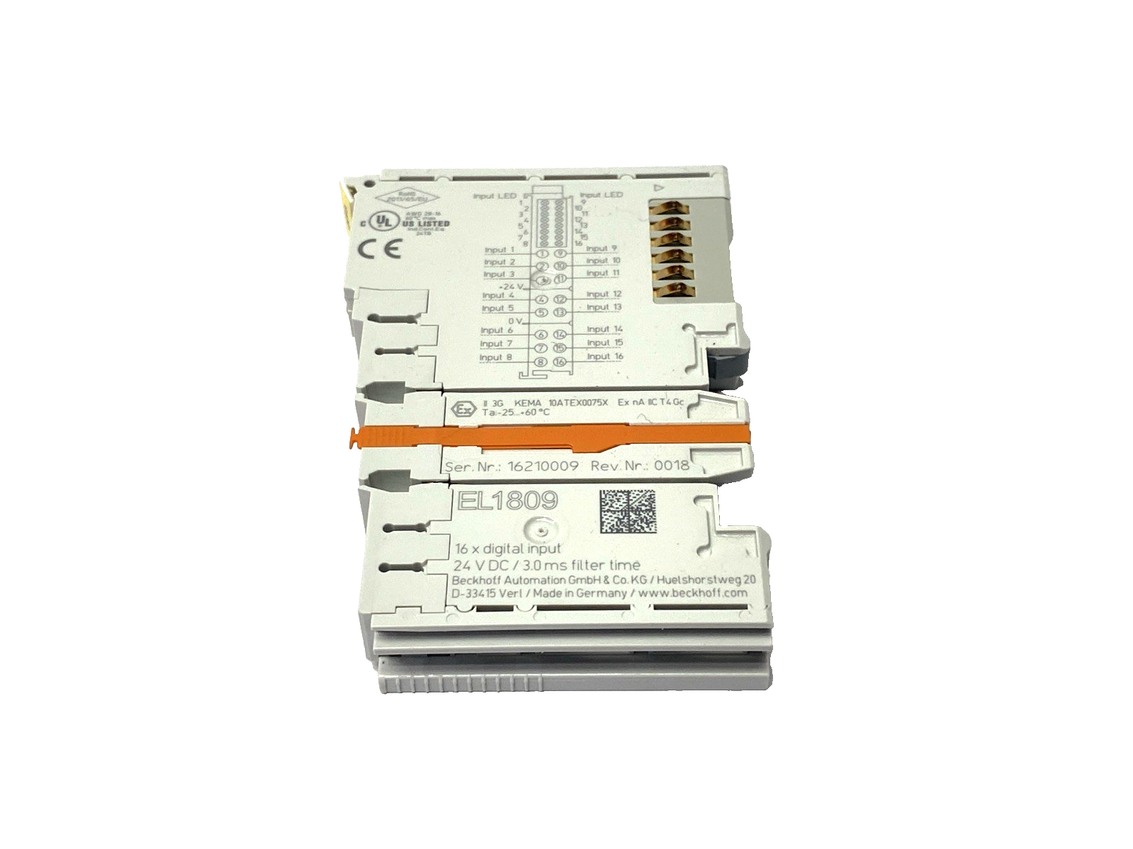 Beckhoff EL1809 EtherCAT Terminal, 16-Channel Digital Input, 24V DC, 3ms - Maverick Industrial Sales