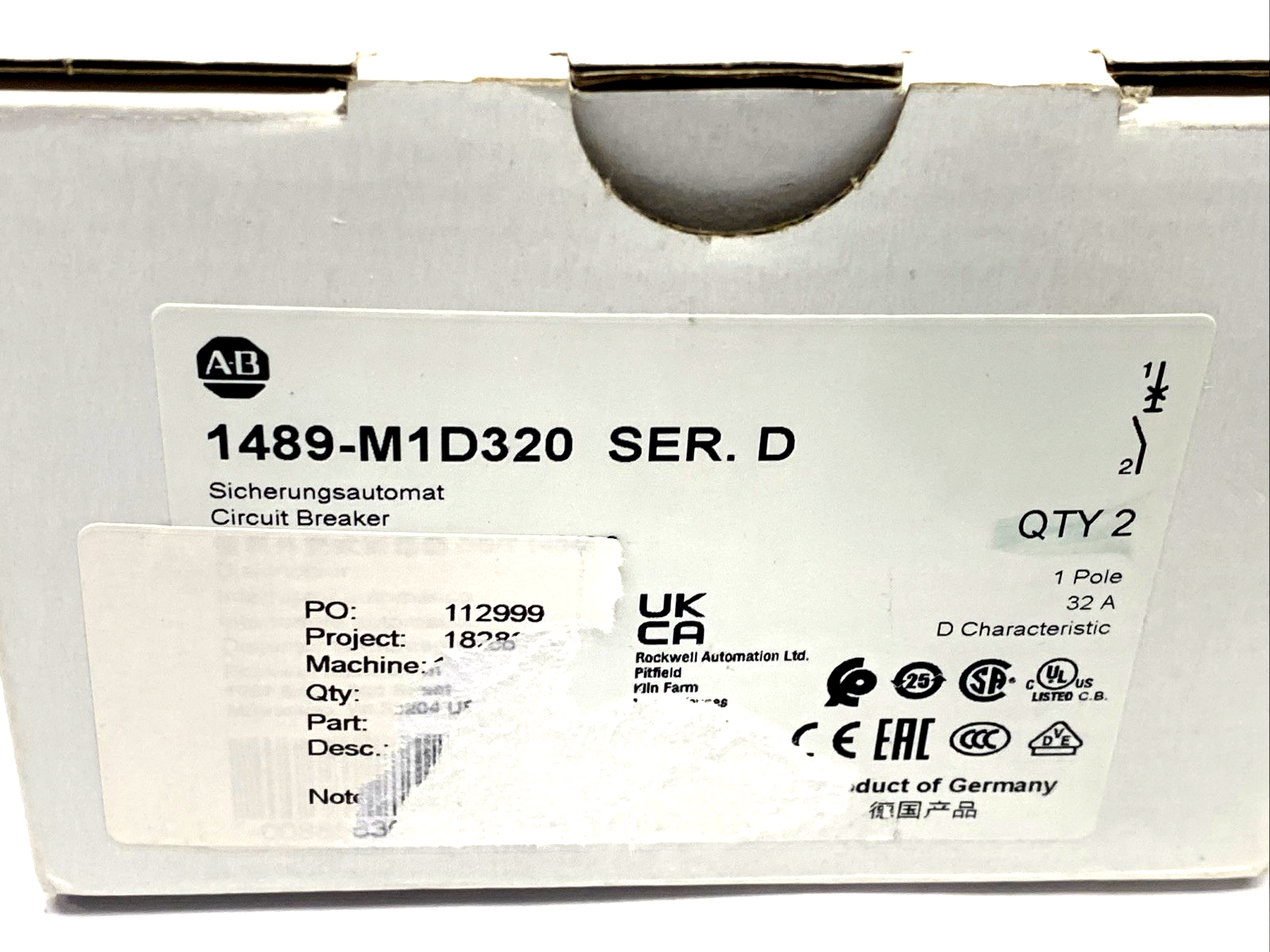 1489-M1D320 | Allen Bradley Ser. D Miniature Circuit Breaker 1P 32A 240VAC 2-PACK - New – Open Box - Maverick Industrial Sales