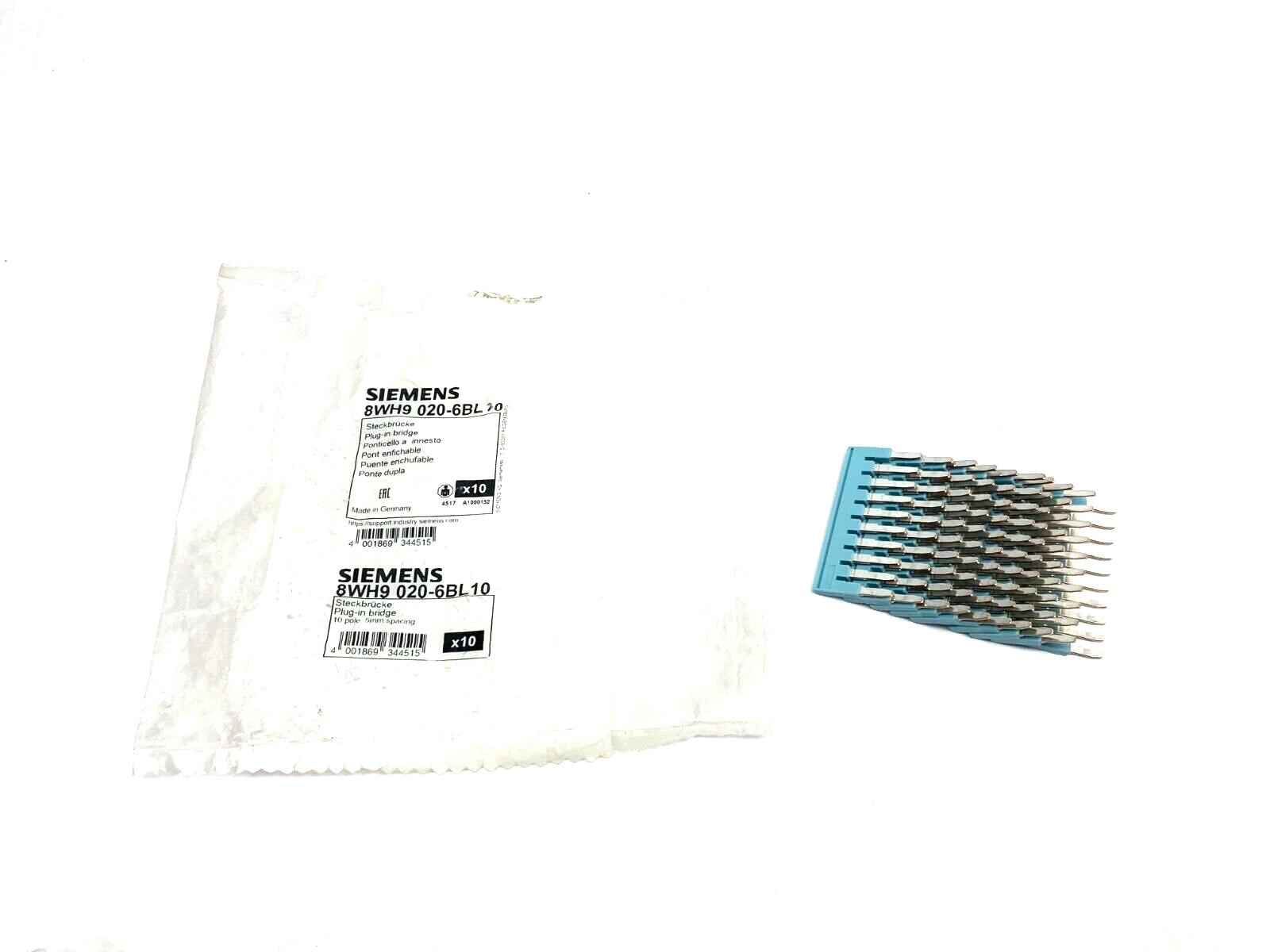 Siemens 8WH9020-6BL10 Plug-In Bridge Jumper Bar 10-Pole 5mm Space PKG OF 10 - Maverick Industrial Sales