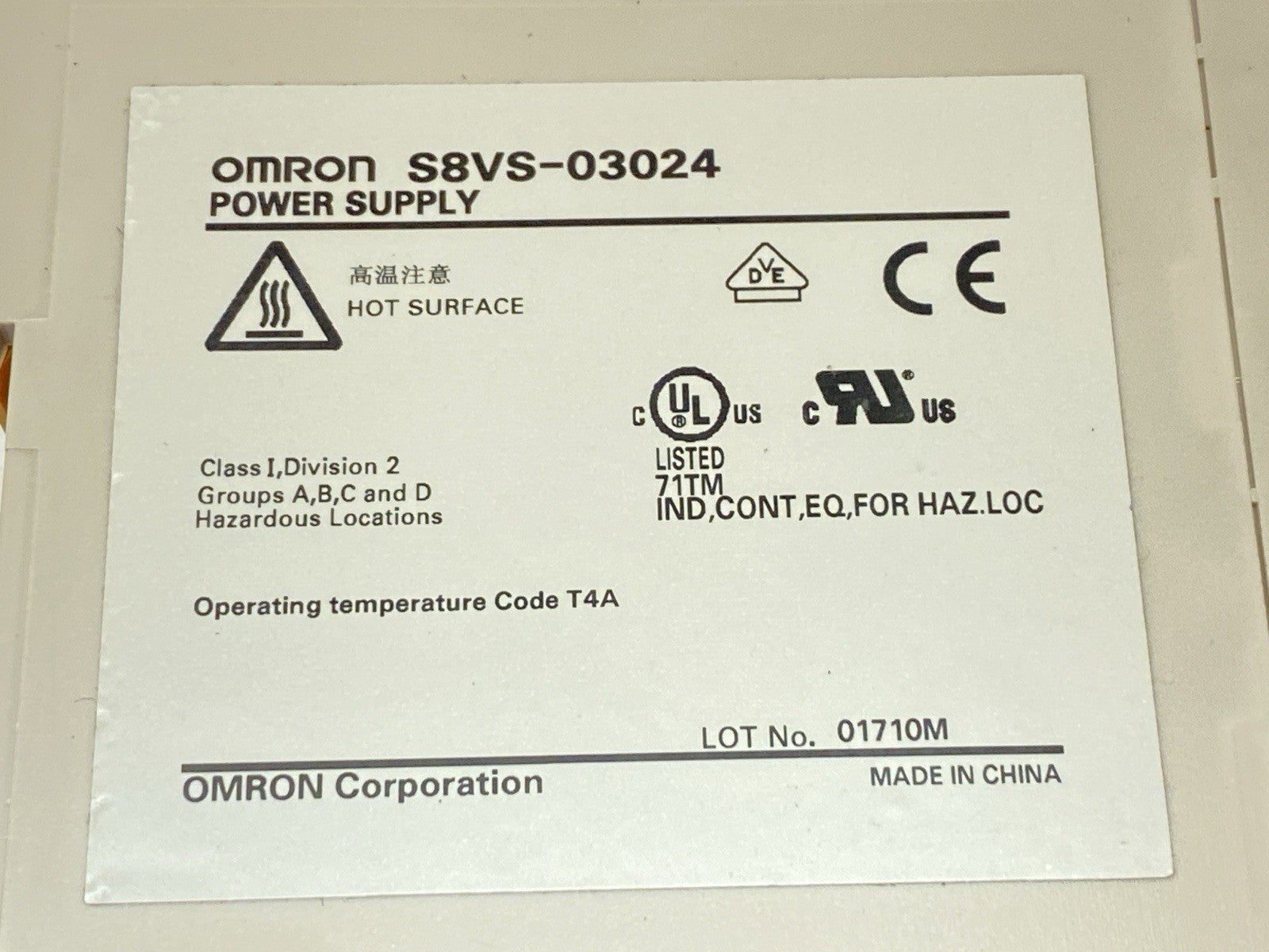 S8VS-03024 | Omron Power Supply 1.3A 24VDC - Used - Maverick Industrial Sales