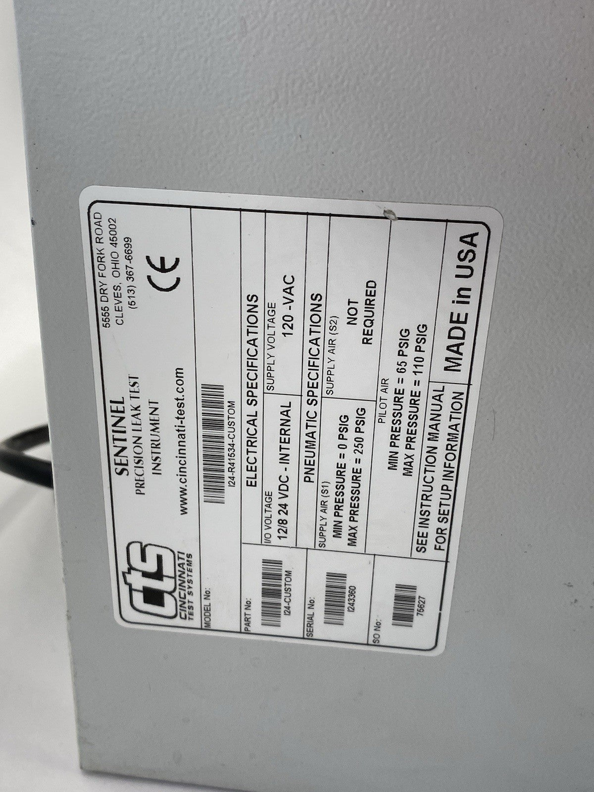 I24-R41534-CUSTOM | CTS Cincinnati Test Systems Sentinel Precision Leak Tester - Used - Maverick Industrial Sales