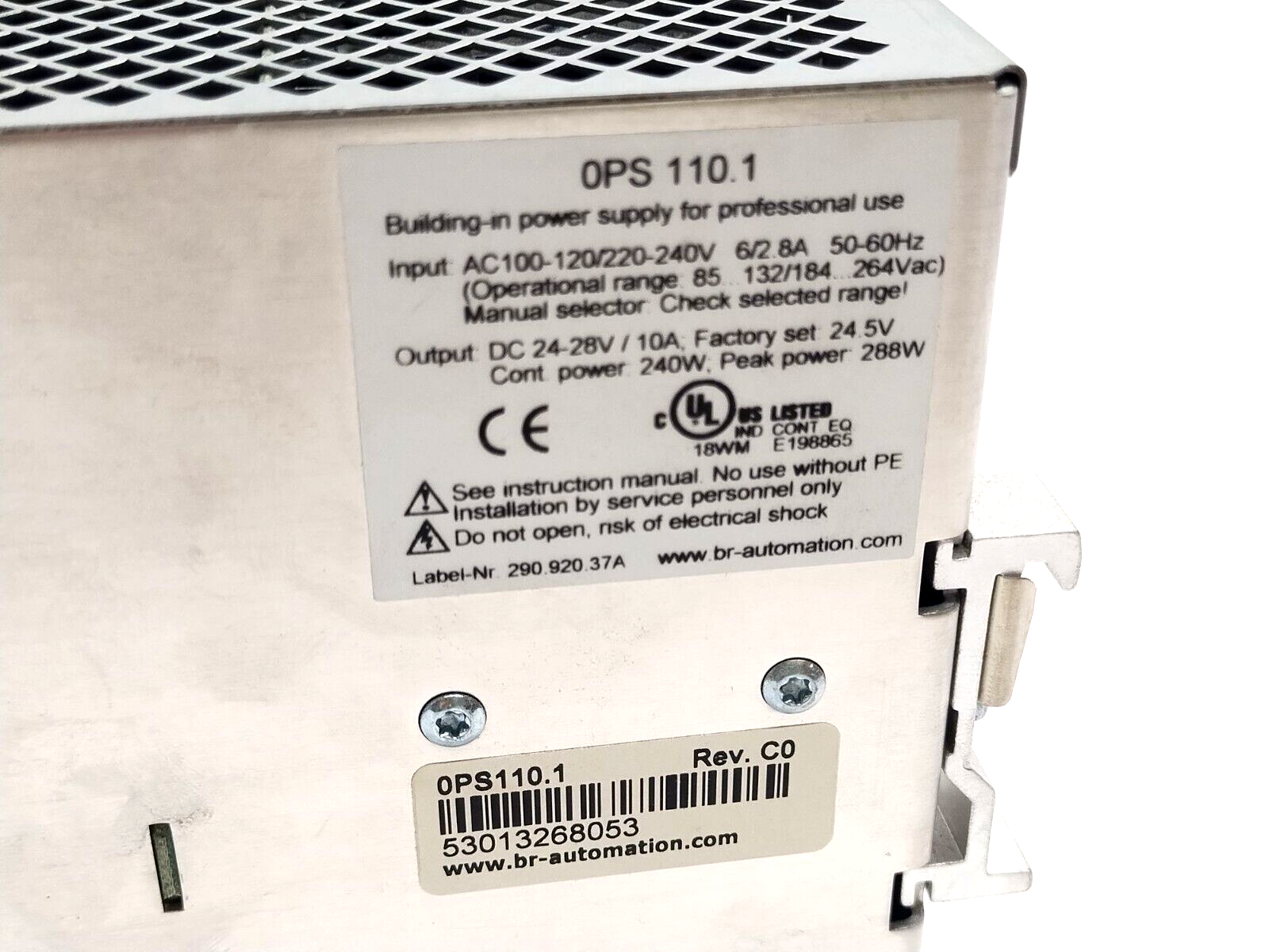 B&R Automation 0PS110.1 Rev. C0 Power Supply 115/230VAC 24VDC 1PH 10A PS 110 - Maverick Industrial Sales