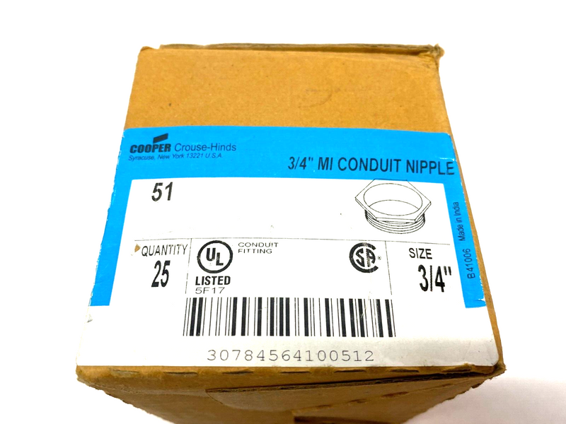 Cooper Crouse Hinds 51 Bushed Male Conduit Nipple 3/4" BOX OF 25 - Maverick Industrial Sales