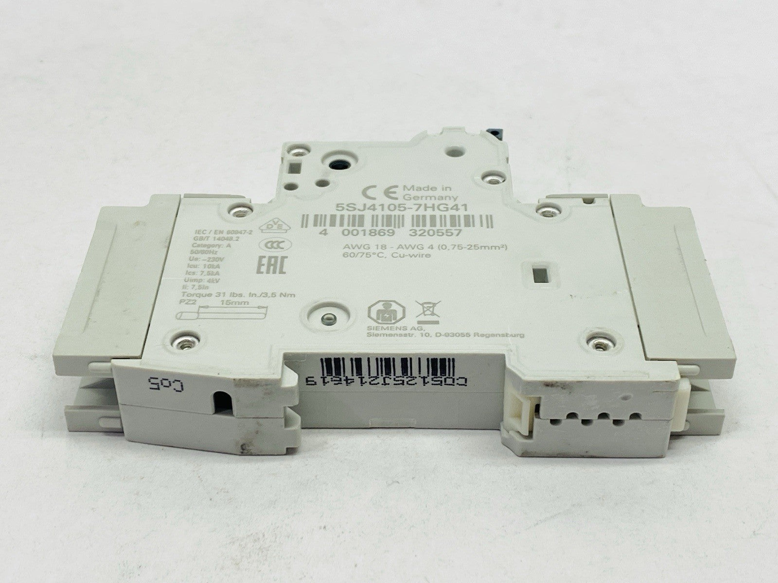 Siemens 5SJ4105‑7HG41 Miniature CB 0.5A 1‑Pole 240V – No Box - Maverick Industrial Sales