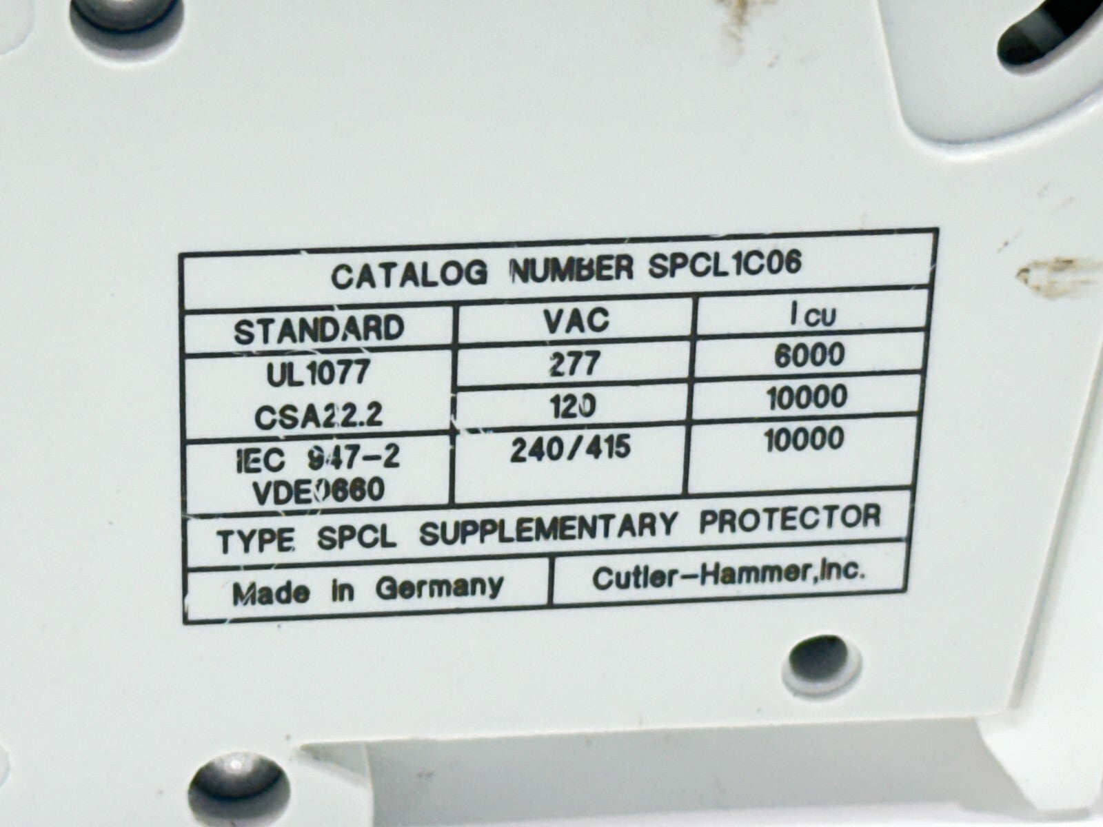 Cutler Hammer SPCL1C06 Circuit Breaker 1-Pole 6A 240/415V - Maverick Industrial Sales