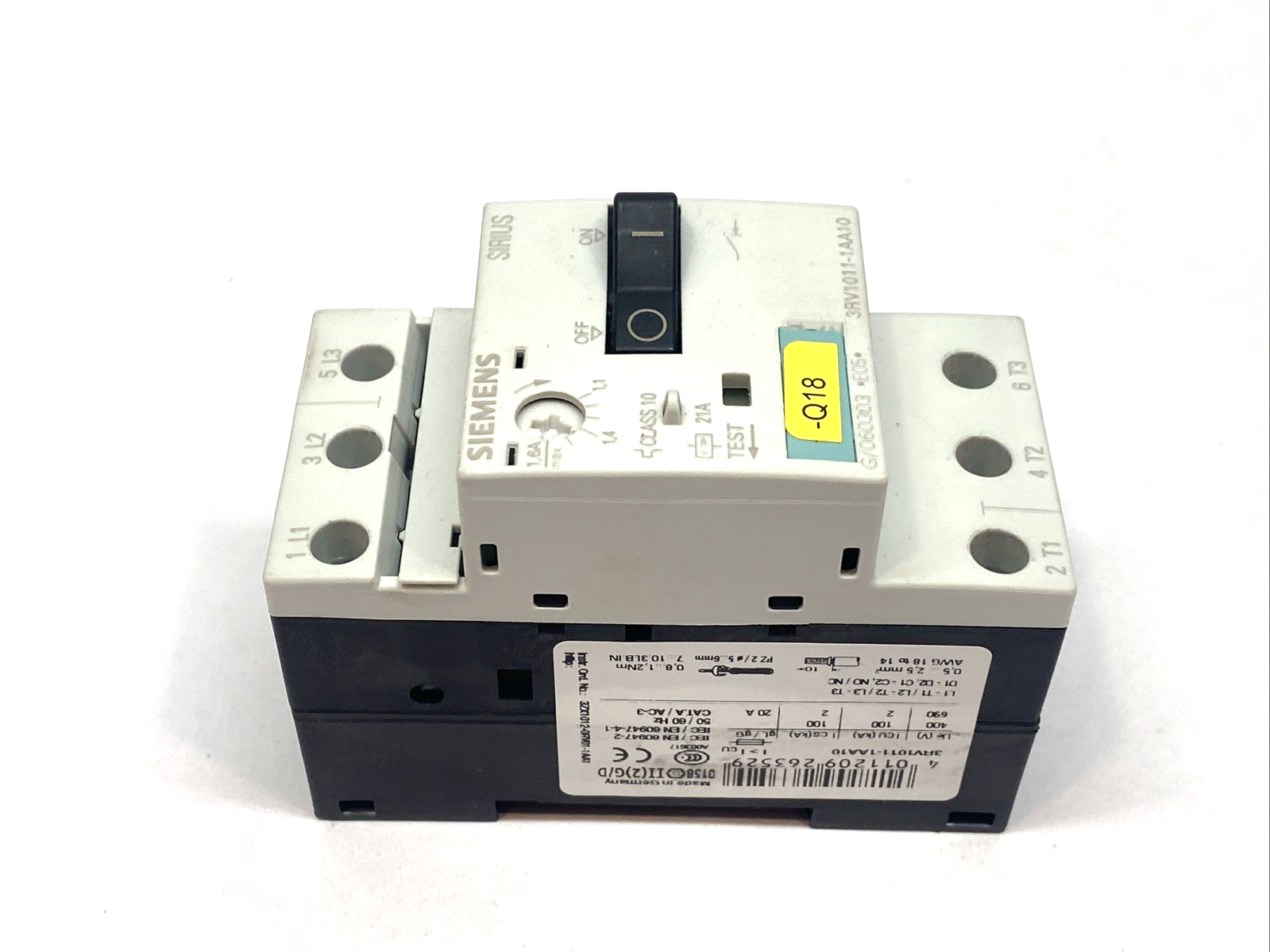 Siemens 3RV1011-1AA10 Sirius Manual Motor Starter Contactor MISSING 3RV1901-1E - Maverick Industrial Sales