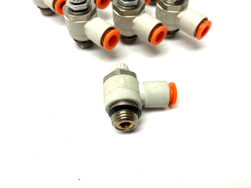 SMC AS2201F-02-07 Pneumatic Flow Control Elbow Fitting 1/4" OD Tube LOT OF 8 - Maverick Industrial Sales