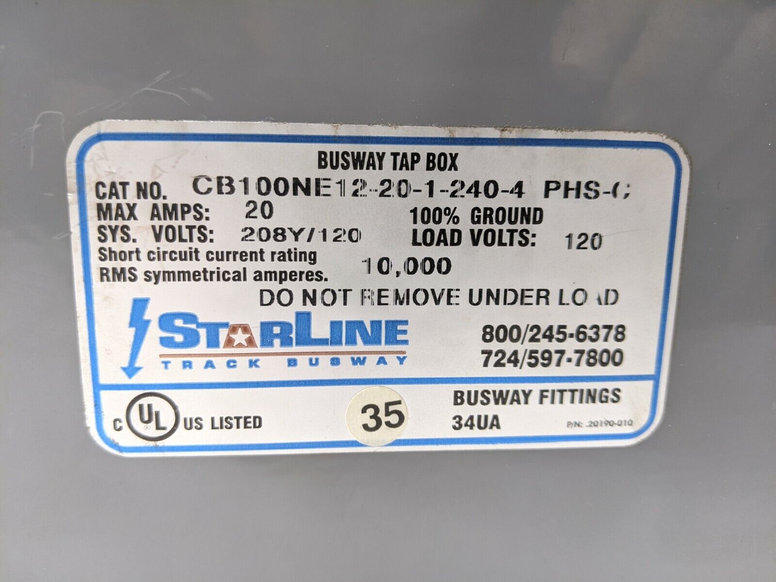 StarLine CB100NE12-20-1-240-4 PHS-C Busway Tap Box 20A 120V - Maverick Industrial Sales