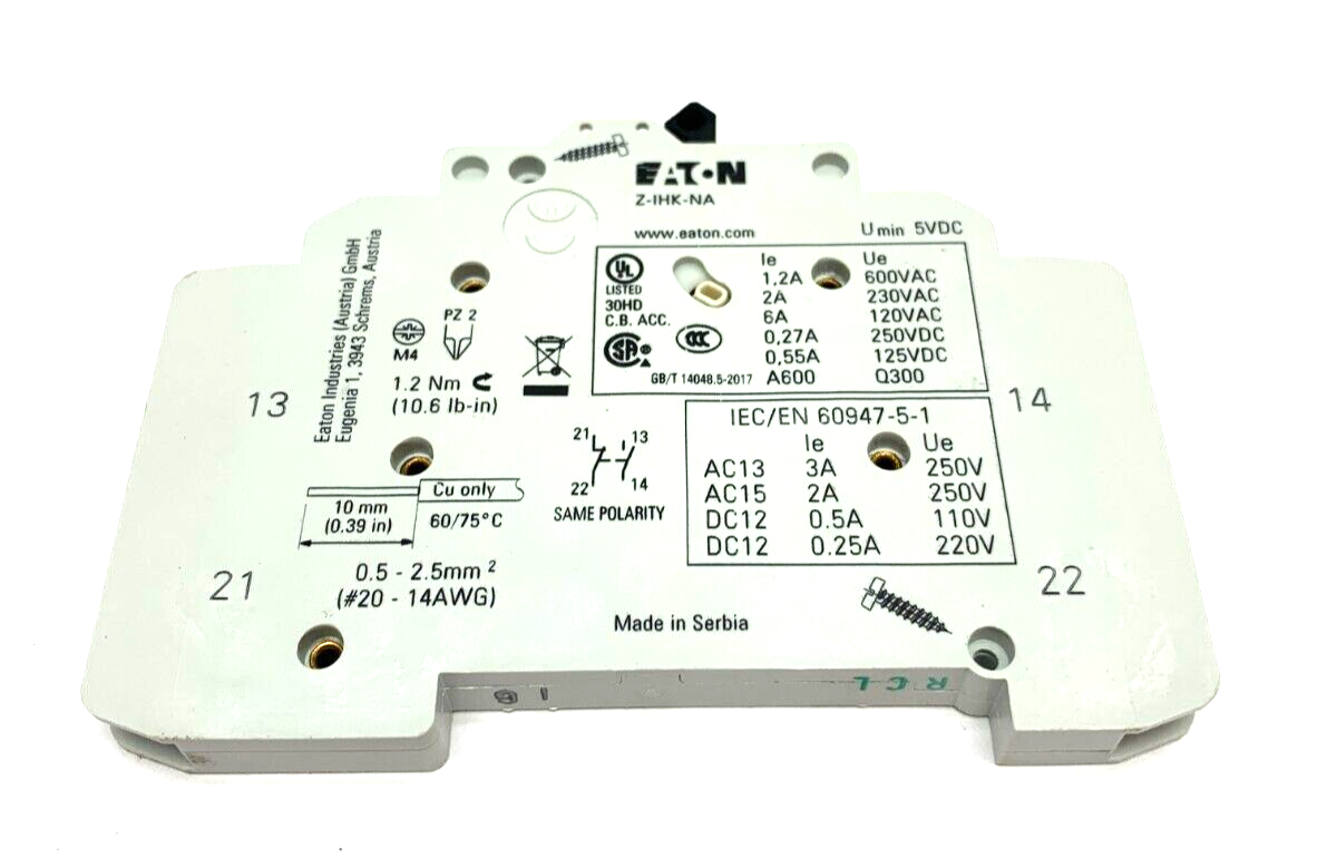 Eaton Z-IHK-NA Auxiliary Contact Switch Module BT69F - Maverick Industrial Sales