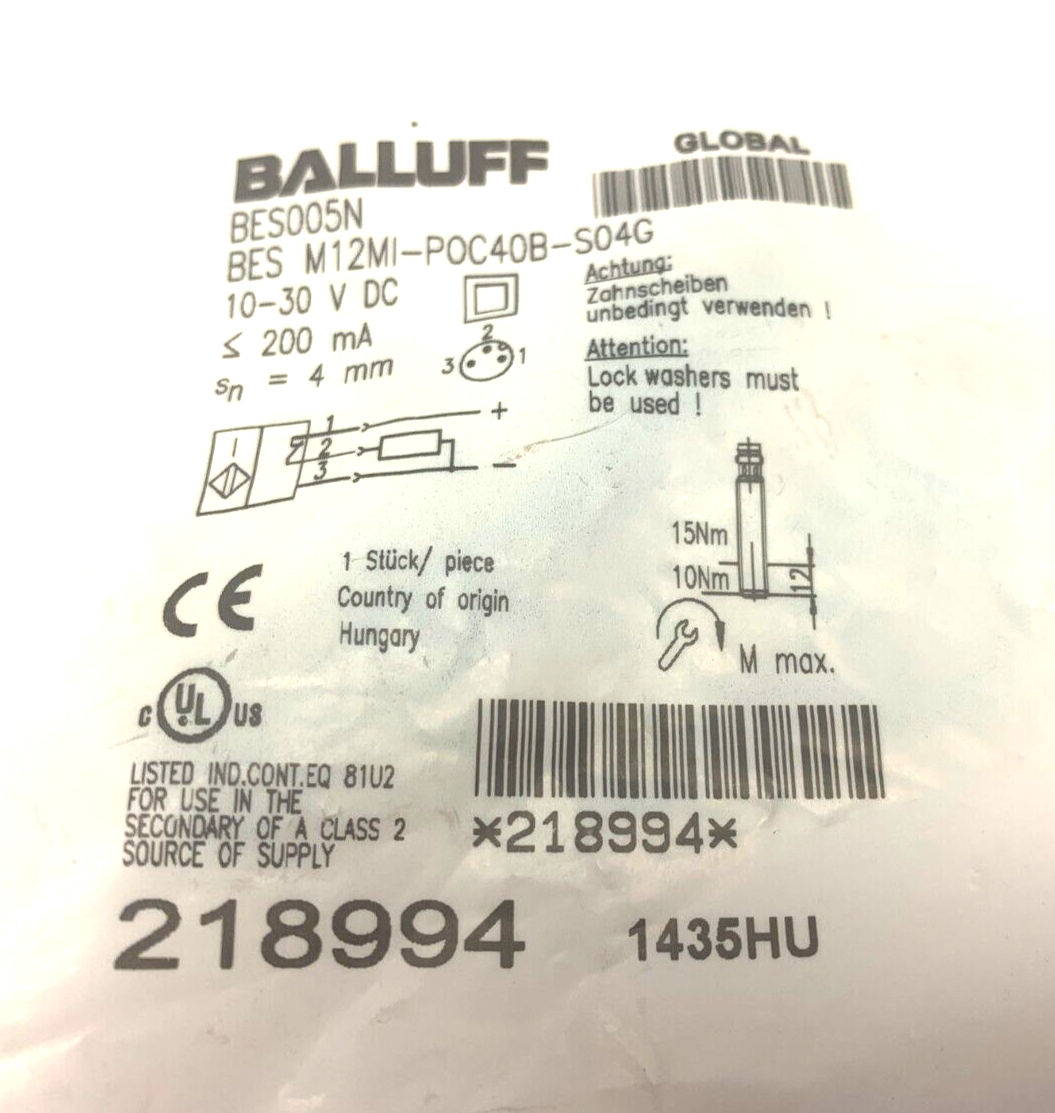 Balluff BES M12MI-POC40B-S04G Inductive Sensor 10-30VDC BES005N - Maverick Industrial Sales