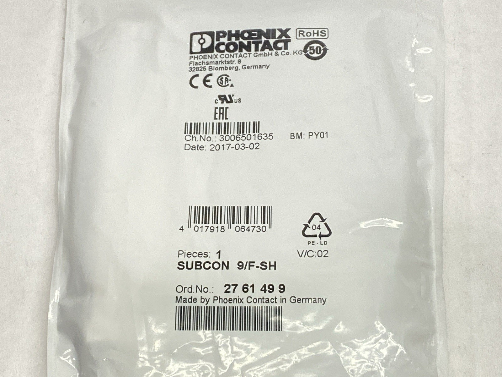 SUBCON 9/F-SH | Phoenix Contact D-Sub Bus Connector 9-Pin 2761499 - New - Maverick Industrial Sales