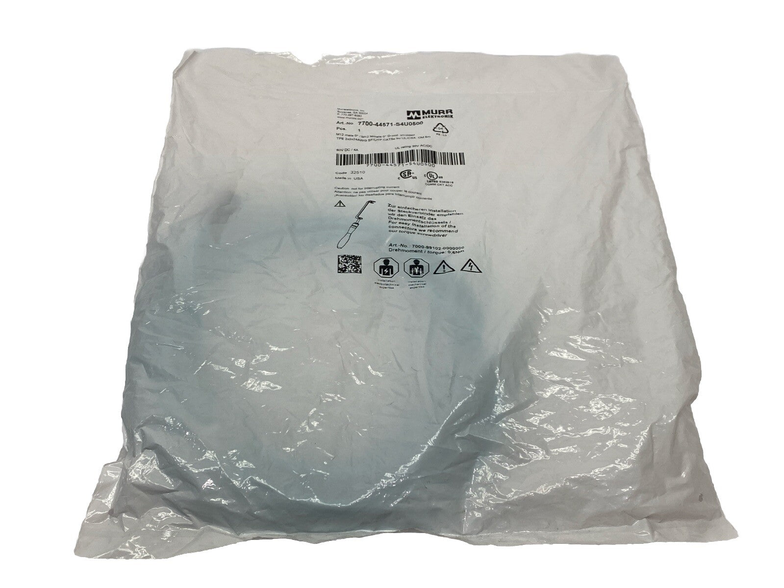 Murr Elektronik 7700-44571-S4U0500 Cordset Male/Female M12 4-Pin 5m - Maverick Industrial Sales