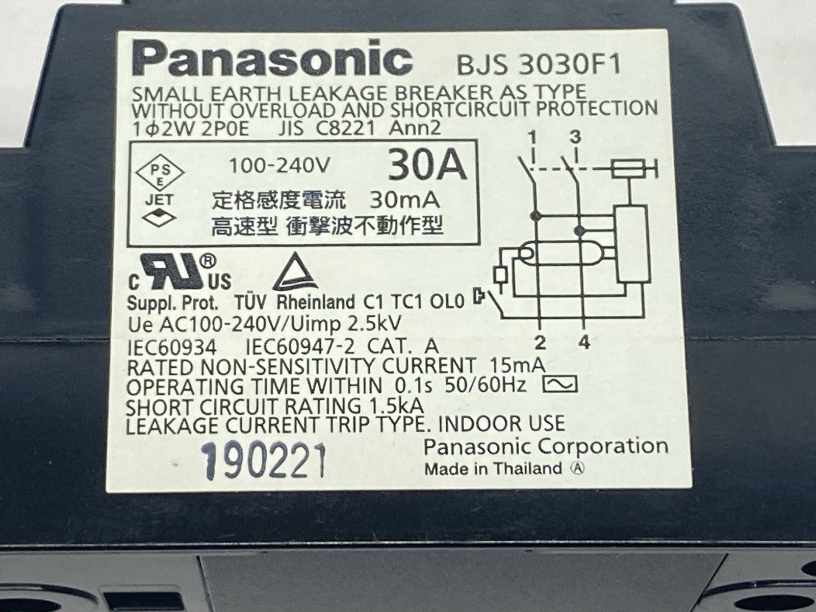 BJS 3030F1 | Panasonic Earth Leakage Circuit Breaker 30A 100-240V - Used - Maverick Industrial Sales
