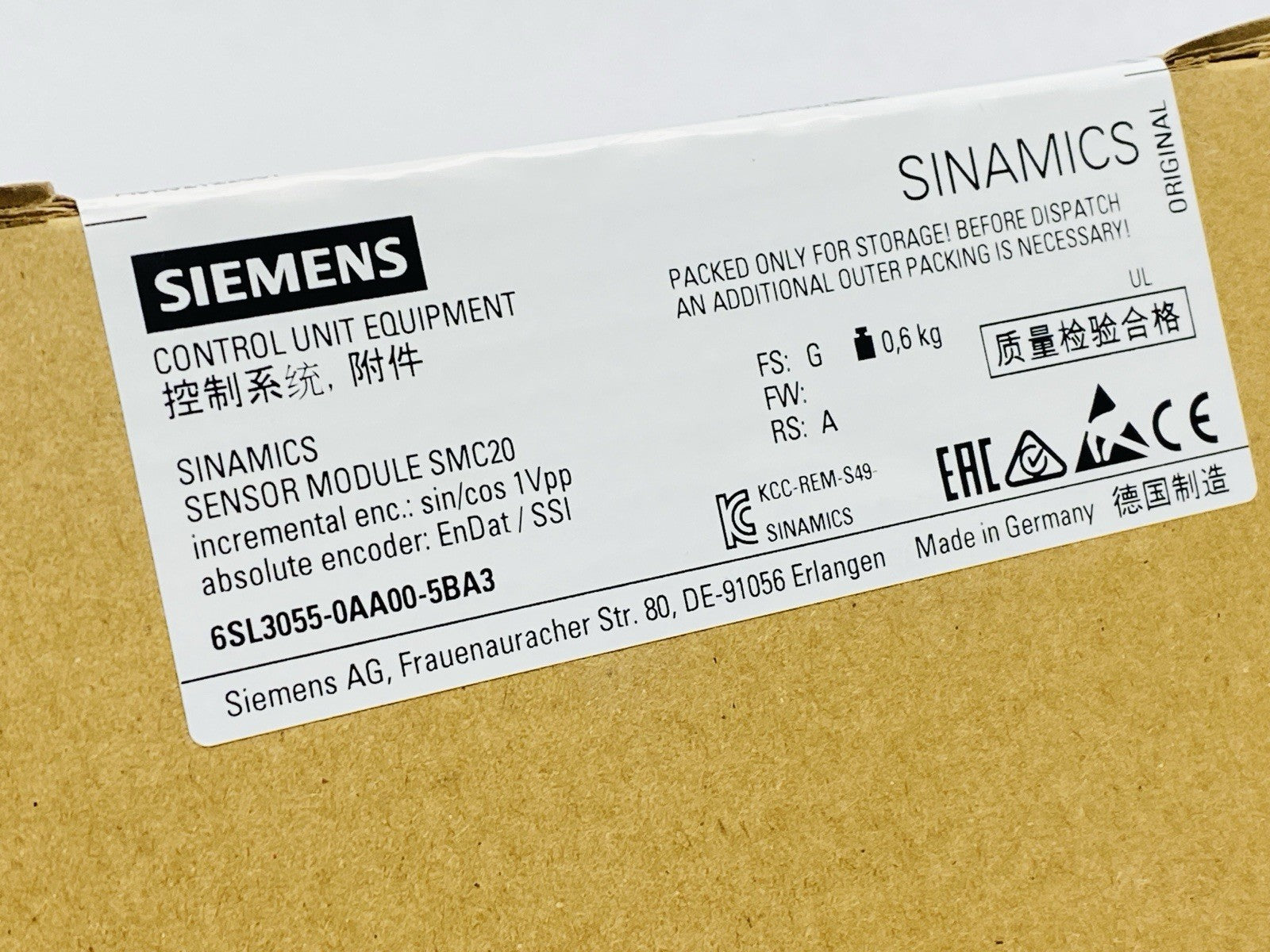 Siemens 6SL3055-0AA00-5BA3 SINAMICS S120 Sensor Module SMC20 - Maverick Industrial Sales