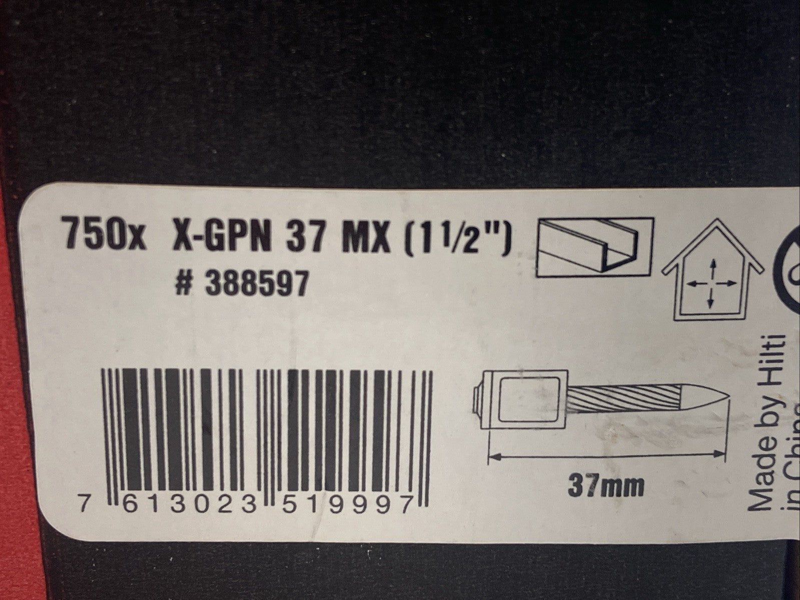388597 | Hilti 750x X-GPN 37 MX Plywood Nails For GX120 Collated 1-1/2" BOX OF 750 - New – Open box - Maverick Industrial Sales