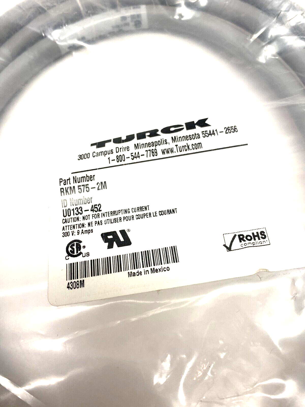 Turck RKM 575-2M DeviceNet Single Ended Cordset U0133-452 - Maverick Industrial Sales